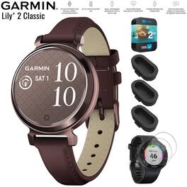 Garmin - Lily 2 Classic Bronze with Leather Band Smartwatch+2 Year Warranty Bundle - Dark Bronze with Mulberry Leather Band - (2024)