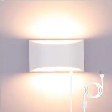 Front. TECH SAFARI - Plug In Wall Sconces w Modern Led Light Dimmable Indoor Up Down Lamp For Bedroom Living Room Hallway Stairc - White-warm white.