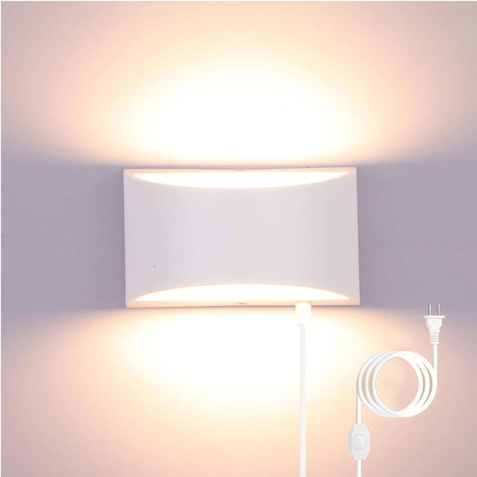 Front. TECH SAFARI - Plug In Wall Sconces w Modern Led Light Dimmable Indoor Up Down Lamp For Bedroom Living Room Hallway Stairc - White-warm white.