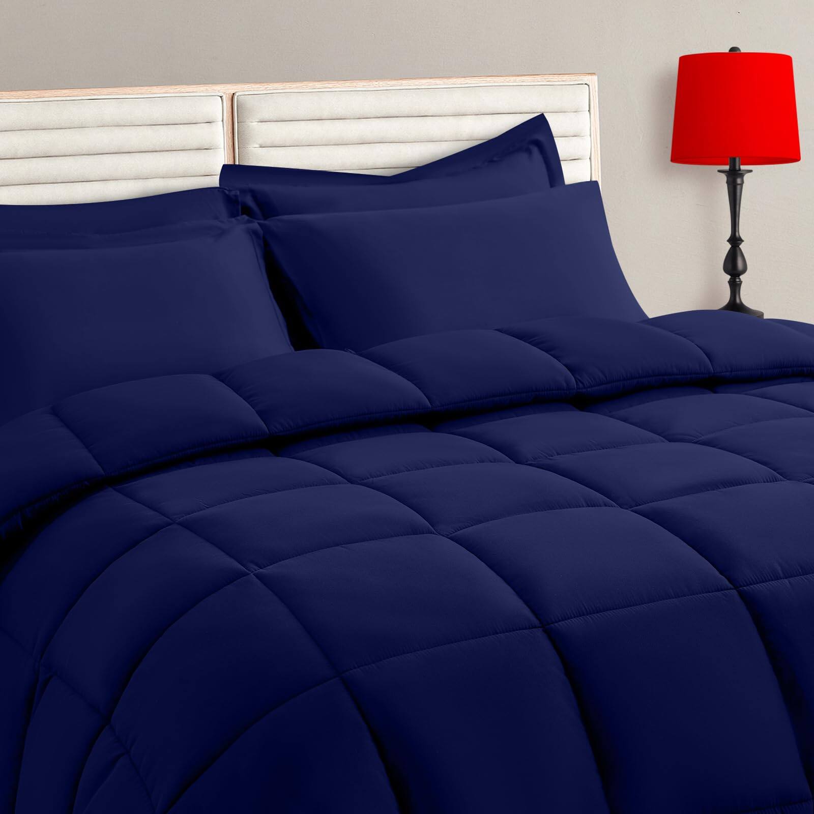 NICHOLAS KLEIN - Full Set - Bed In A Bag Bedding Sets With All Season Soft Quilted Warm Fluffy Reversible Flat Sheet Fitted - Navy Full