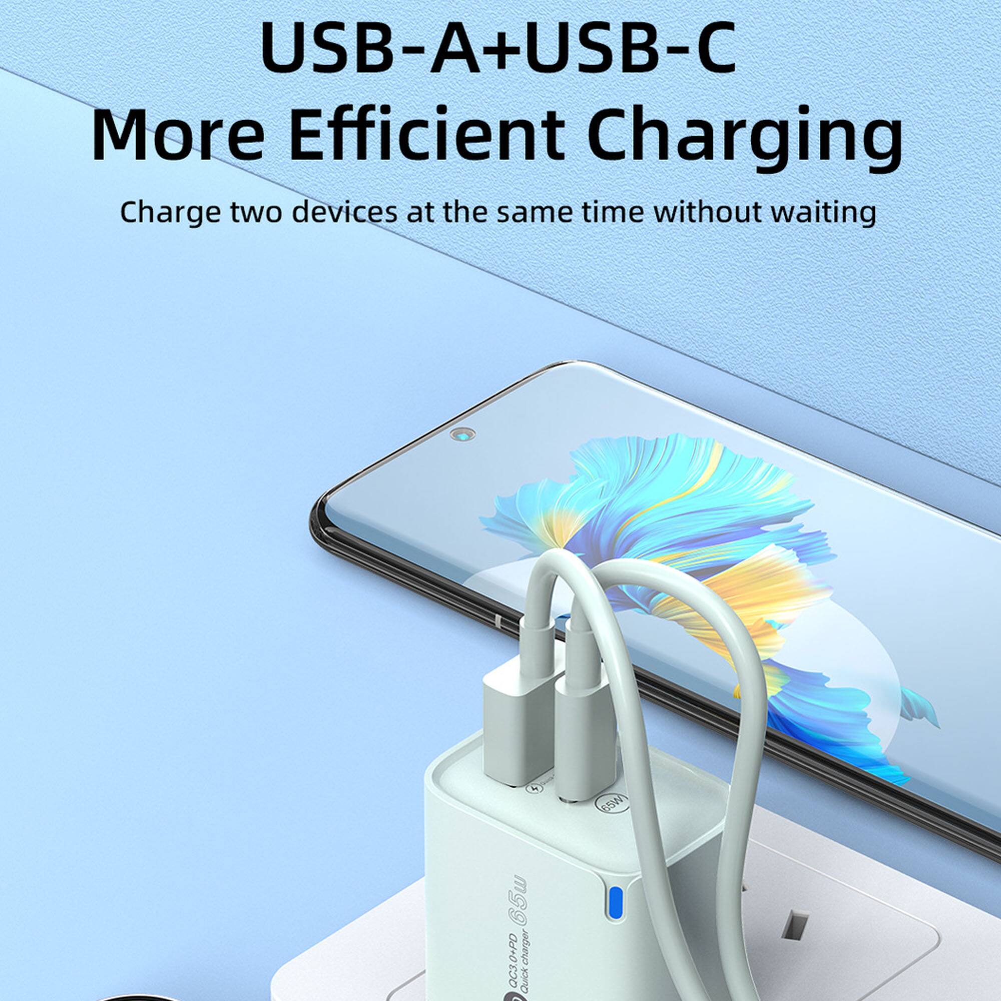 USB-A+USB-C  
More Efficient Charging  
Charge two devices at the same time without waiting