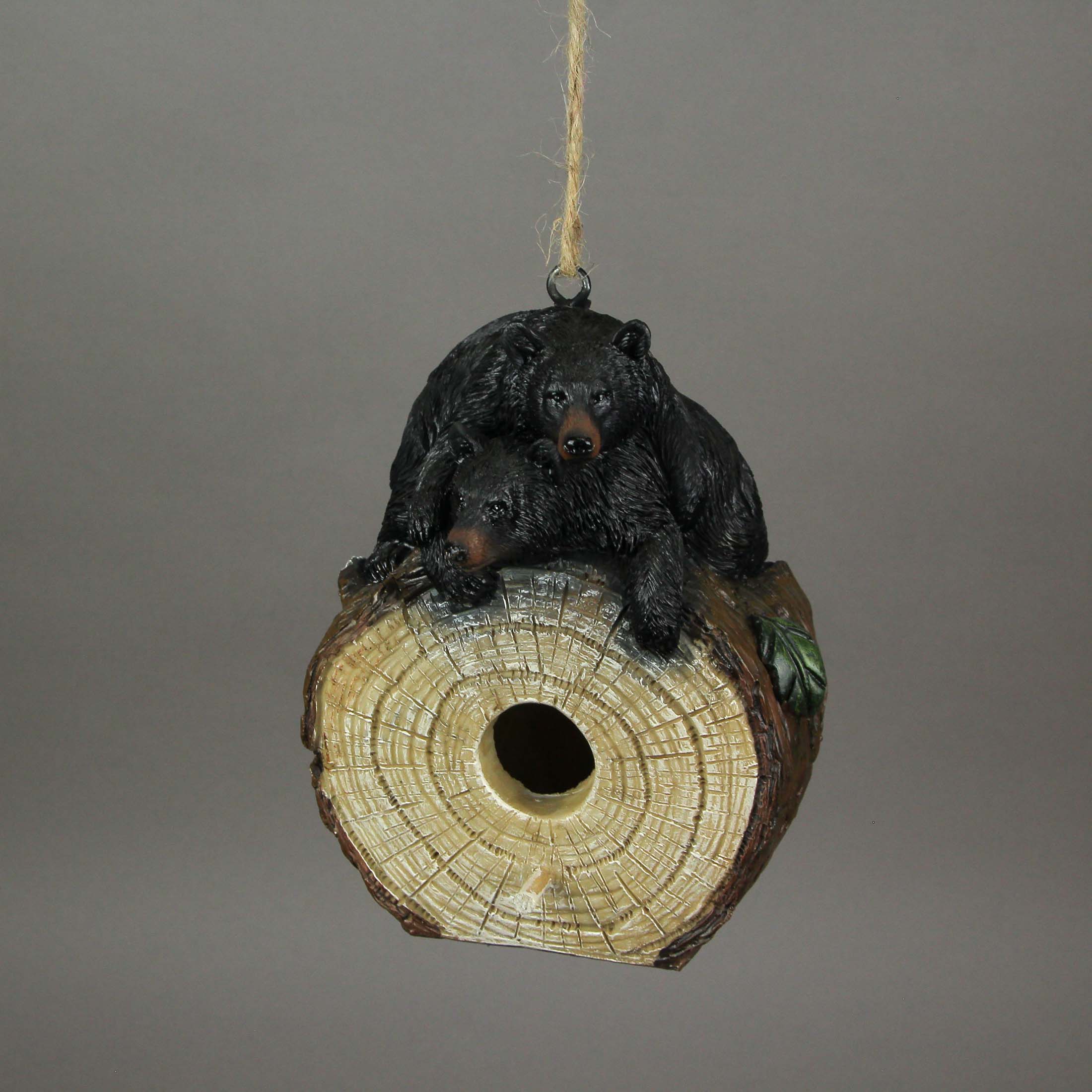 Alt View 3. J.D. Yeatts - Black Bear Cubs On Log Slice Polyresin Hanging Birdhouse Outdoor Lodge Decor - Multicolored.