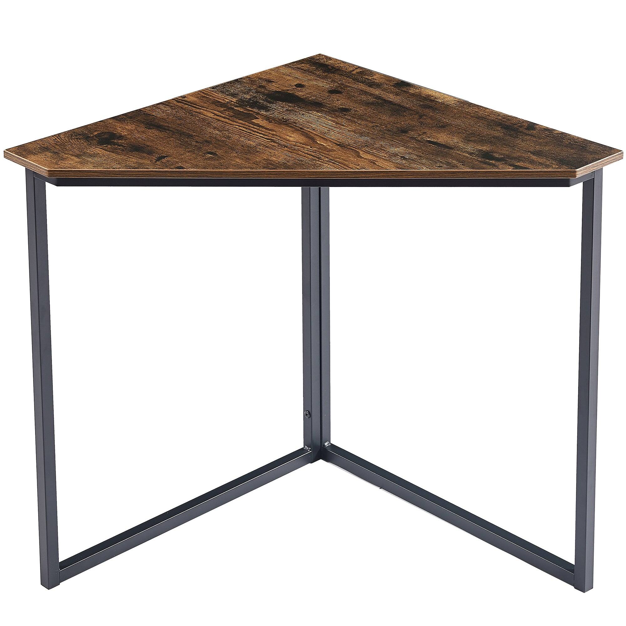 Vecelo - Industrial Corner Shelf Table-Corner Cabinet with Ventilation Door, Computer Desk Metal Frame Corner Writing Desk - Brown