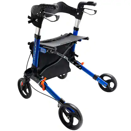 Front. Topteng - 8" Wheel Foldable Rollator Walker with Adjustable Seat & Height - All-Terrain Tires, 300lb Capacity, fit for Seniors - Black.
