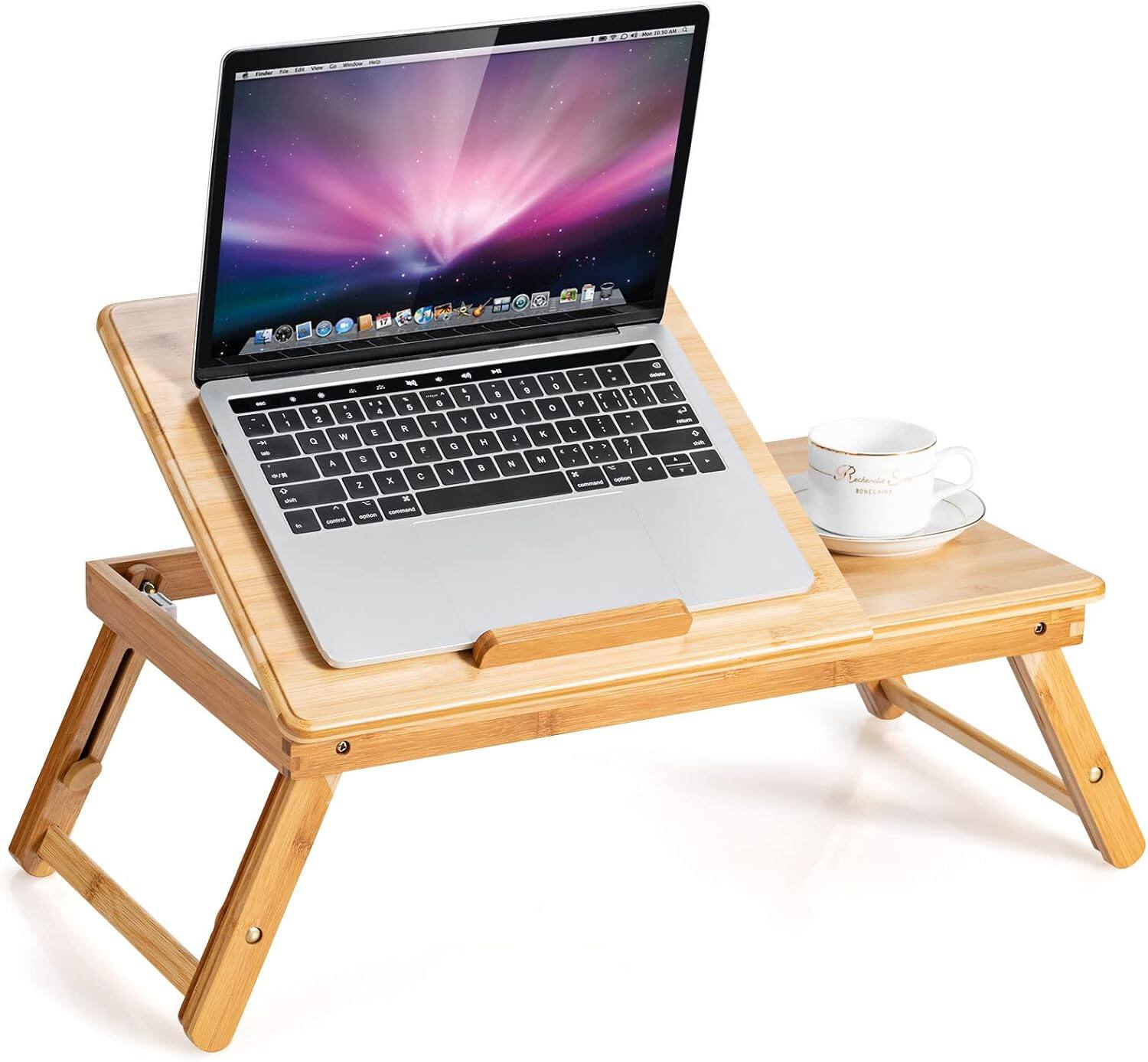 Alt View 8. Ecooso - Bamboo Laptop Desk with Tilting Top and Drawer, Compact Workstation for Home Office - Black.
