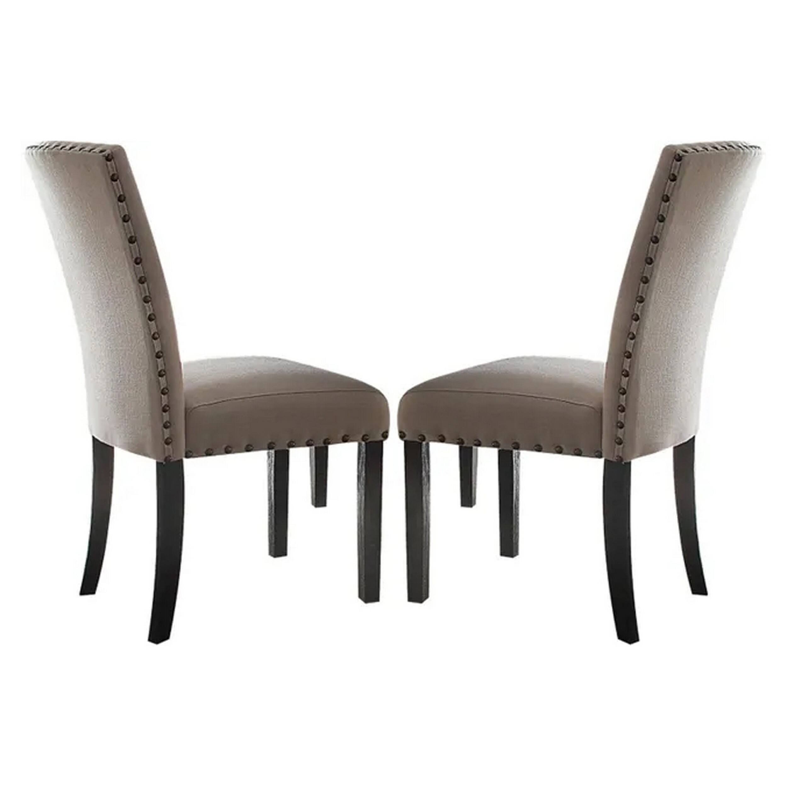 Front. Manhattan Lane - Nailhead Trim Fabric Upholstered Wooden Side Chair, Set of 2 - Beige and  Brown.