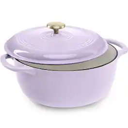 Best Choice Products - 6 Quart Cast-Iron Dutch Oven, Heavy-Duty Kitchenware w/ Enamel, Side Handles - Lavender Mist