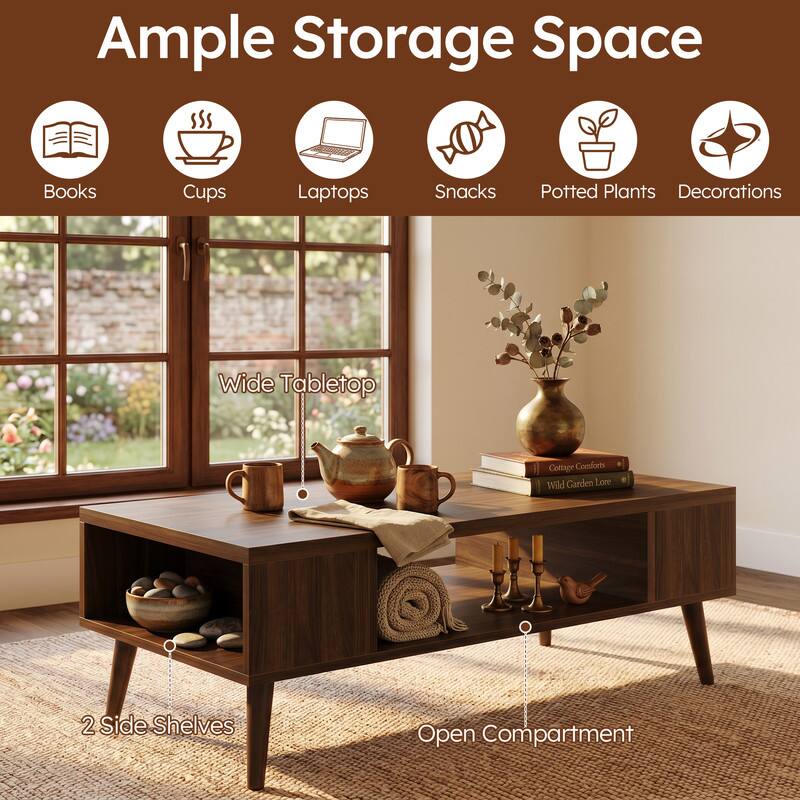 Ample Storage Space

- Books
- Cups
- Laptops
- Snacks
- Potted Plants
- Decorations

Wide Tabletop

2 Side Shelves

Open Compartment