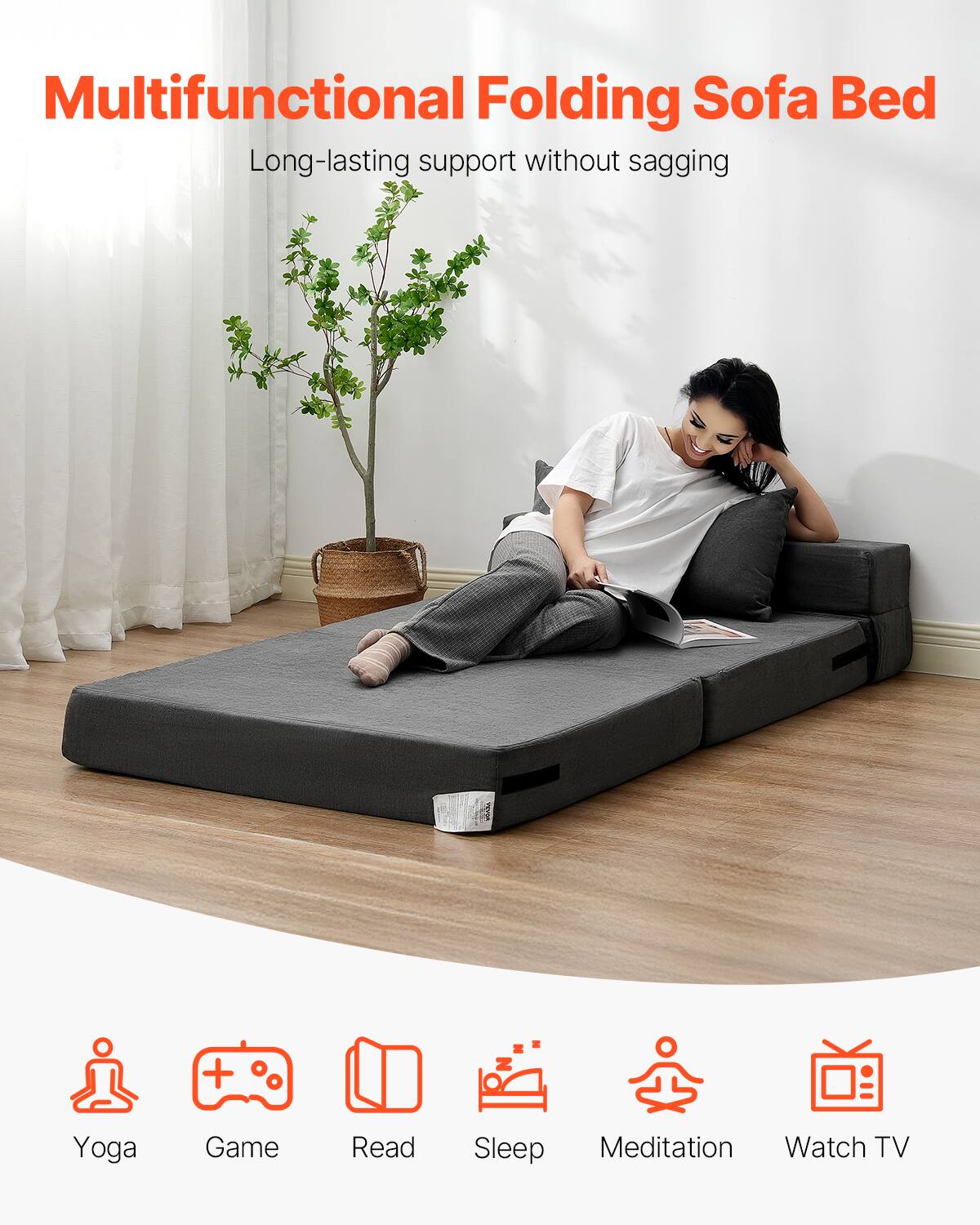 Multifunctional Folding Sofa Bed  
Long-lasting support without sagging  

Yoga  
Game  
Read  
Sleep  
Meditation  
Watch TV