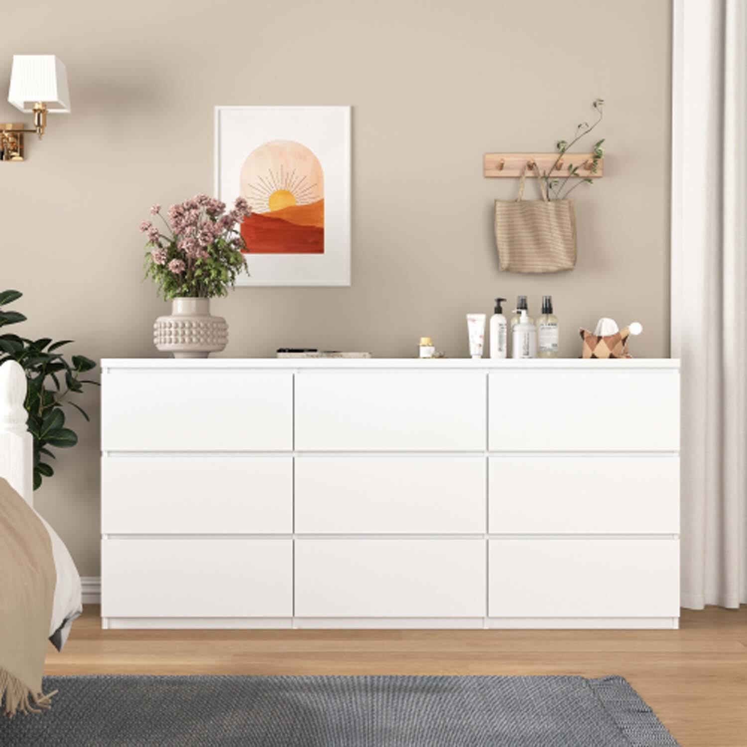 Front. Forest'nSky - White 9 drawer 63 in. Wide Chest of Drawers - White.