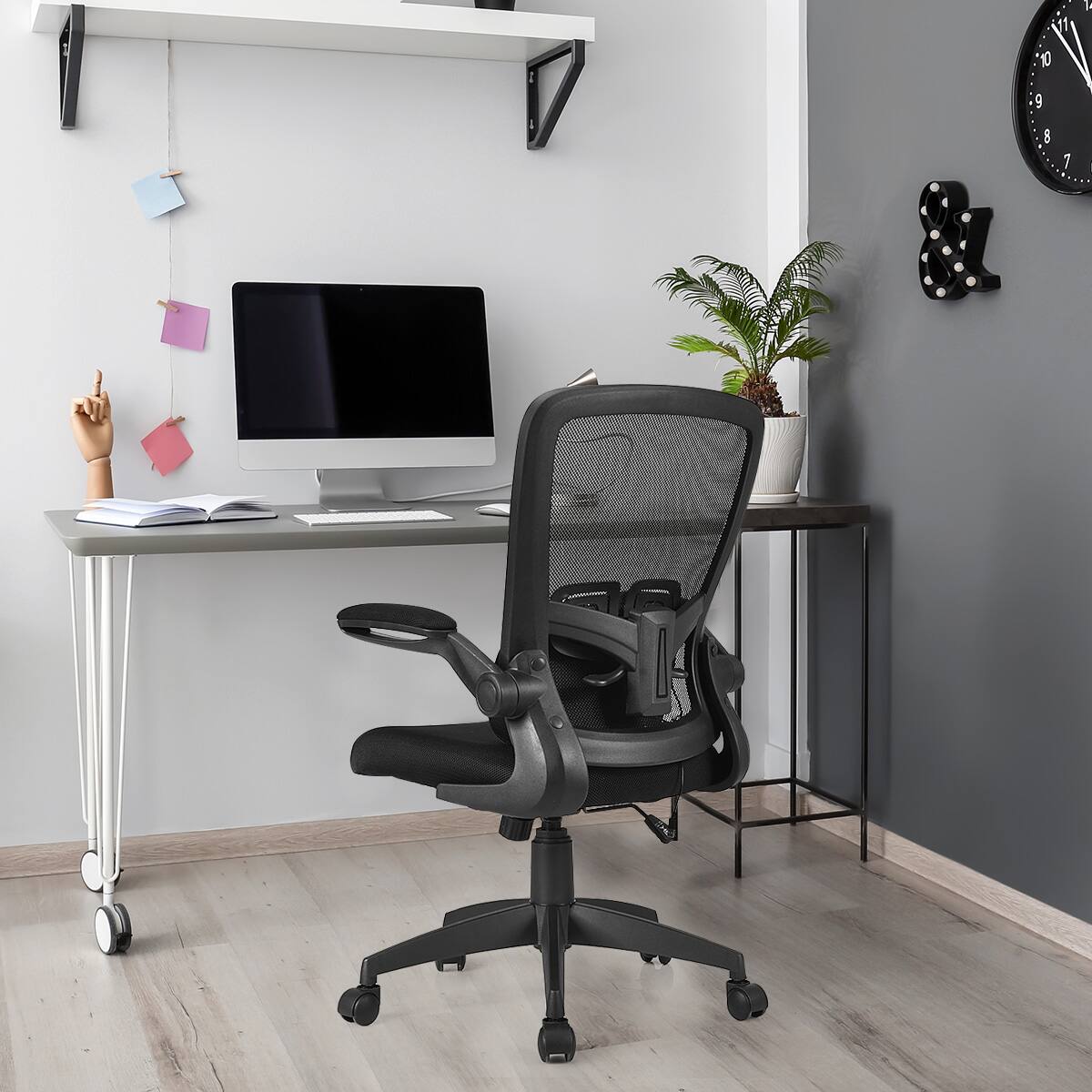 Alt View 13. Costway - Mesh Office Chair with Adjustable Height and Lumbar Support - Black.