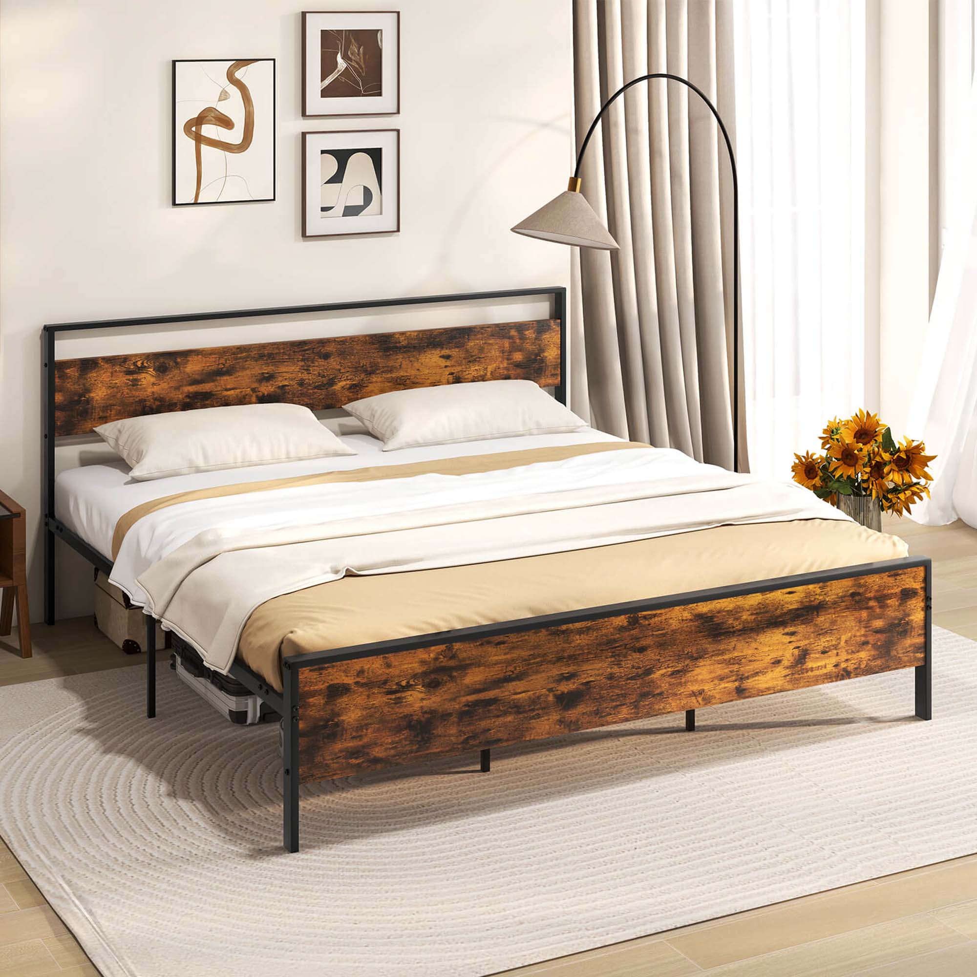 Alt View 4. Costway - King Size Bed Frame with Wooden Headboard and Footboard Under-Bed Storage - Brown.