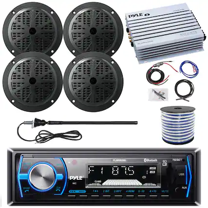 PYLE MARINE: PLMRA400 WATTS 400 COCO
MODE d AMS IR PYLE MIC CLASS PLMRB29B 175
Bluetooth CARD L88 SD RESET USB BAND CLK
1 +II 1 2 INT 3 RPT 4 RDM 5 -10 6 10 MUTE AUX