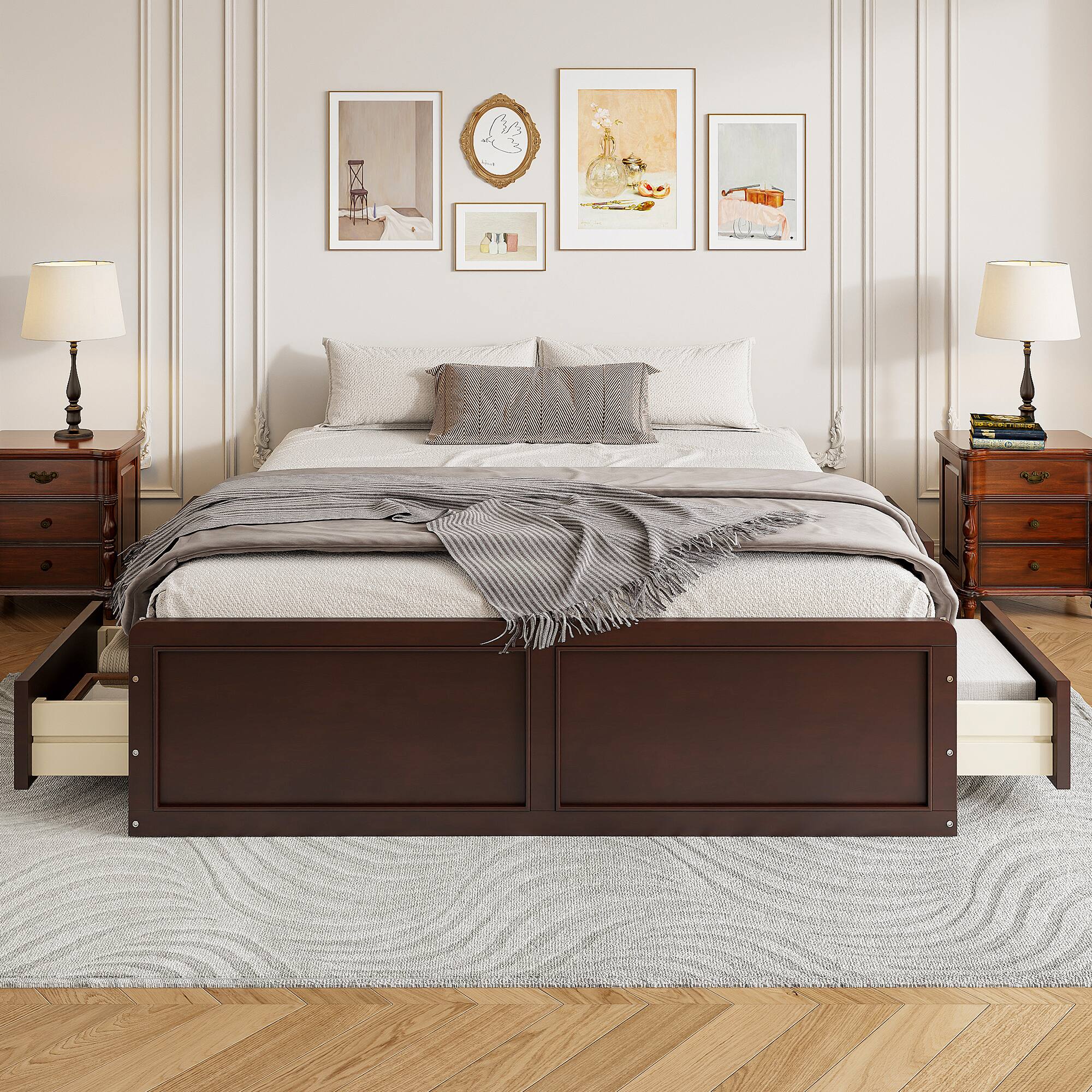 Left. Whisen - Queen Size Platform Bed Frame with 6 Storage Drawers-Espresso - Espresso.