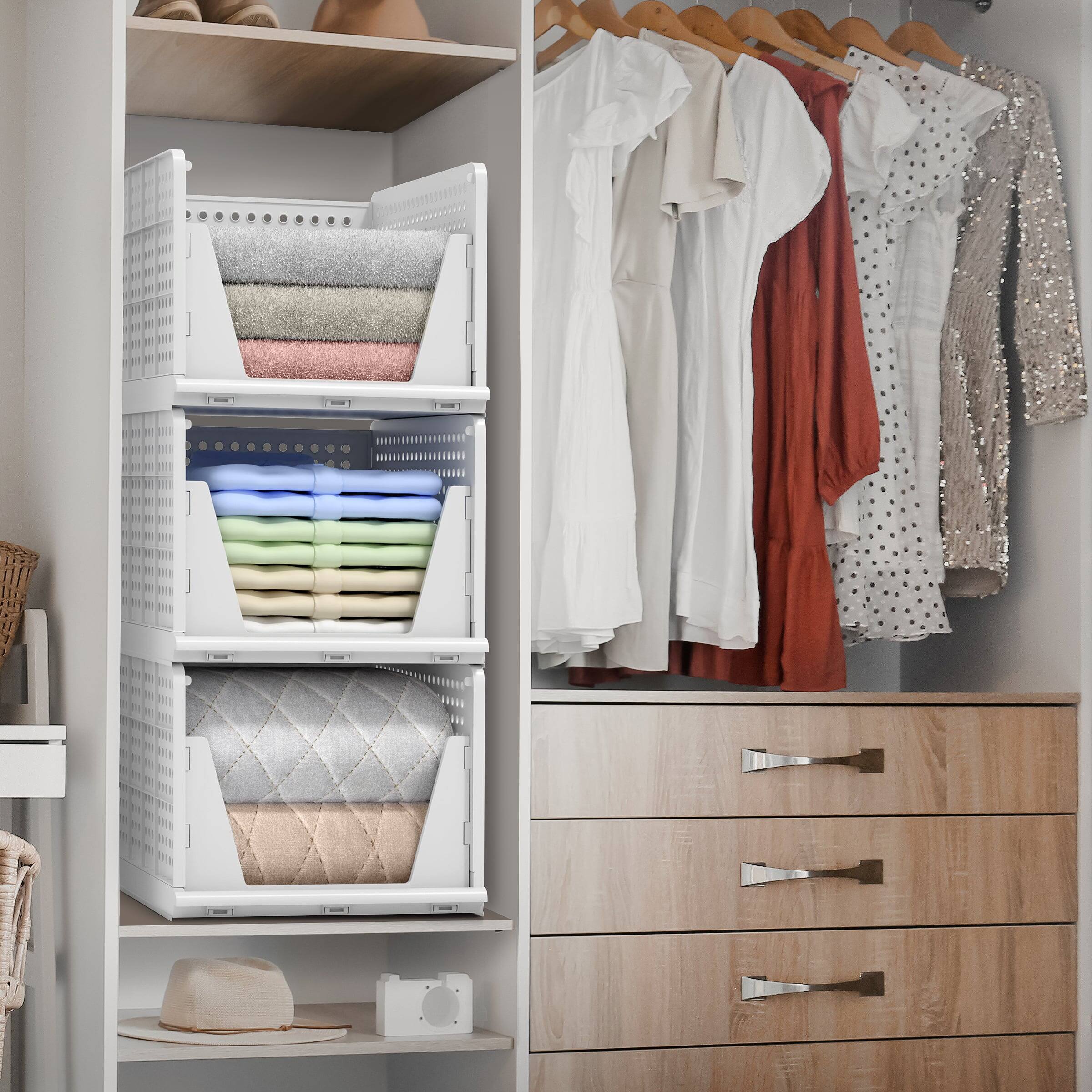 Left. Sorbus - Sorbus Shelf Organizer - Closet Shelf Organizer for Clothes, Closet, Bathroom, Kitchen, Garage - Plastic Stackable Shelf - White Large.