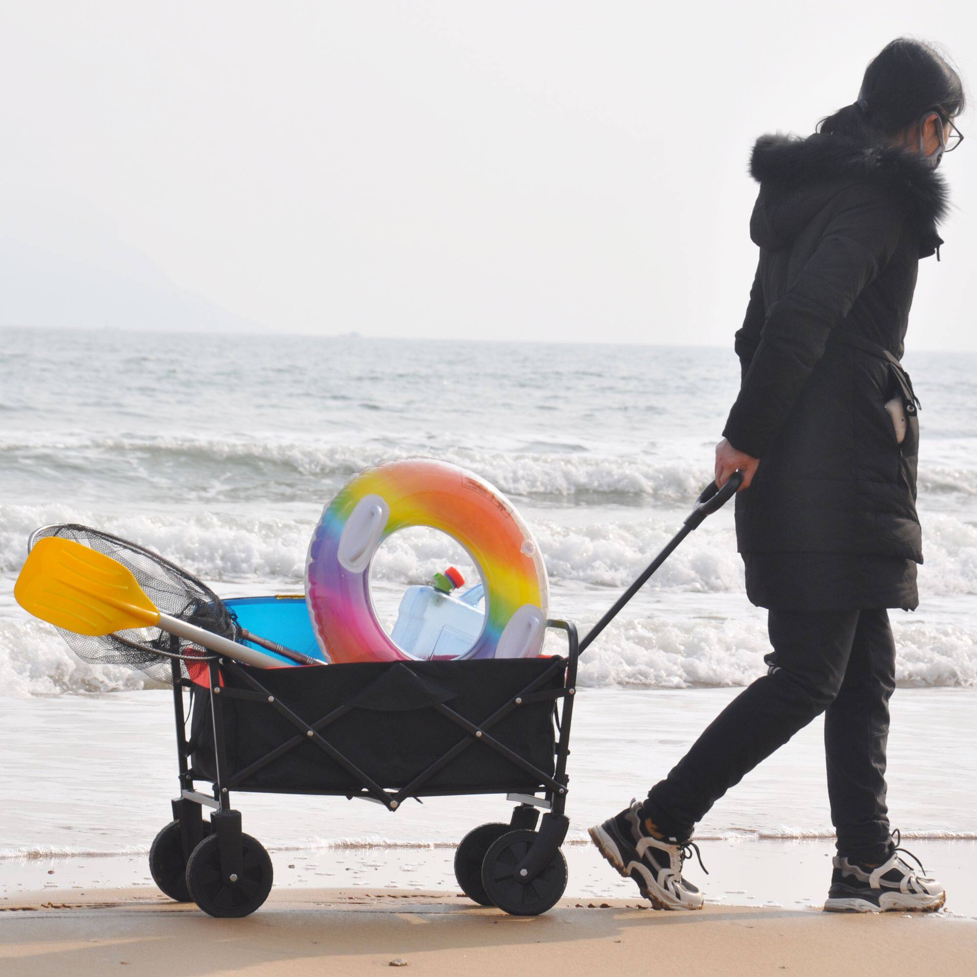 Alt View 1. Loheer - Loheer Folding Wagon Heavy Duty Utility Cart Collapsible Beach Wagon Portable Garden Cart Yellow.