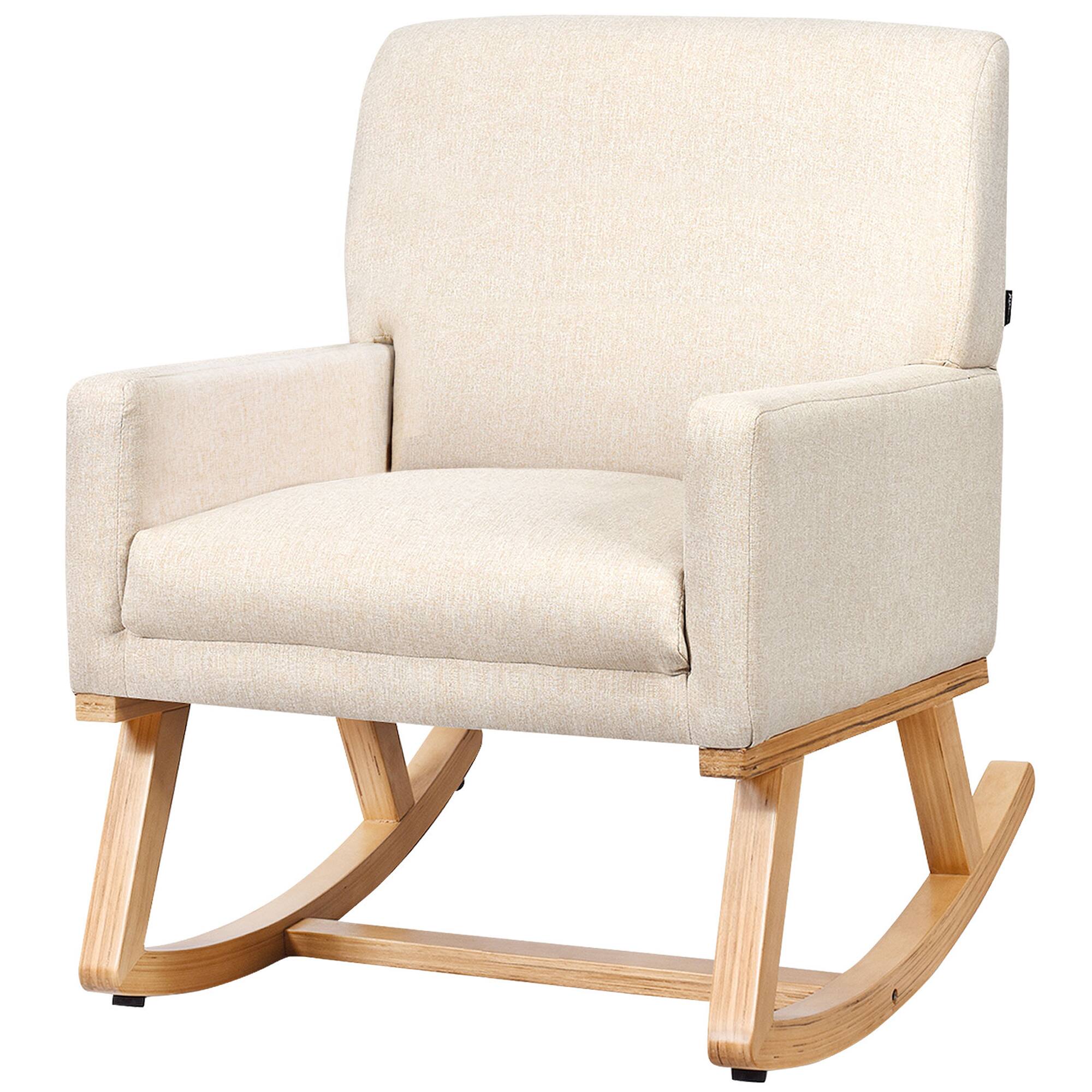 Alt View 5. Gymax - Gymax Mid Century Fabric Rocking Chair Upholstered Accent Armchair Lounge Chair Beige - Beige.