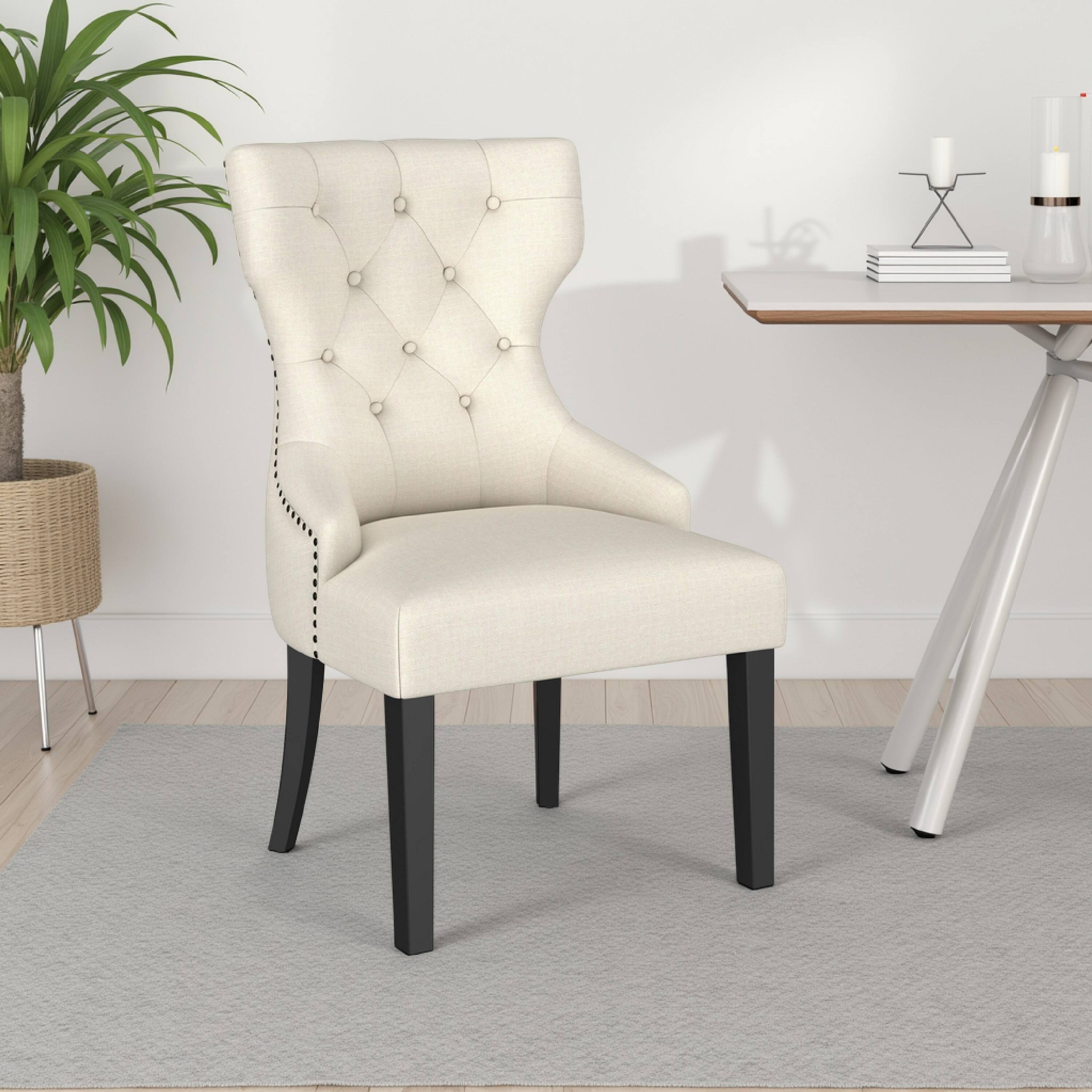 Alt View 5. Manhattan Lane - Aney Dining Side Chair, Curved Barrel Design, Beige Fabric - Beige, Black.