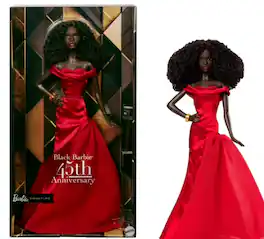Signature Collectible Doll in Red Gown, 45th Anniversary Black Barbie by Kitty Black Perkins