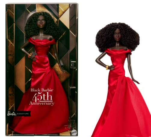 Signature Collectible Doll in Red Gown, 45th Anniversary Black Barbie by Kitty Black Perkins