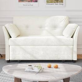 Dyonery - Convertible Sofa Bed, Pull Out Sleeper Sofa with Side Pocket & Adjustable Backrest, Tool-Free Assembly - White