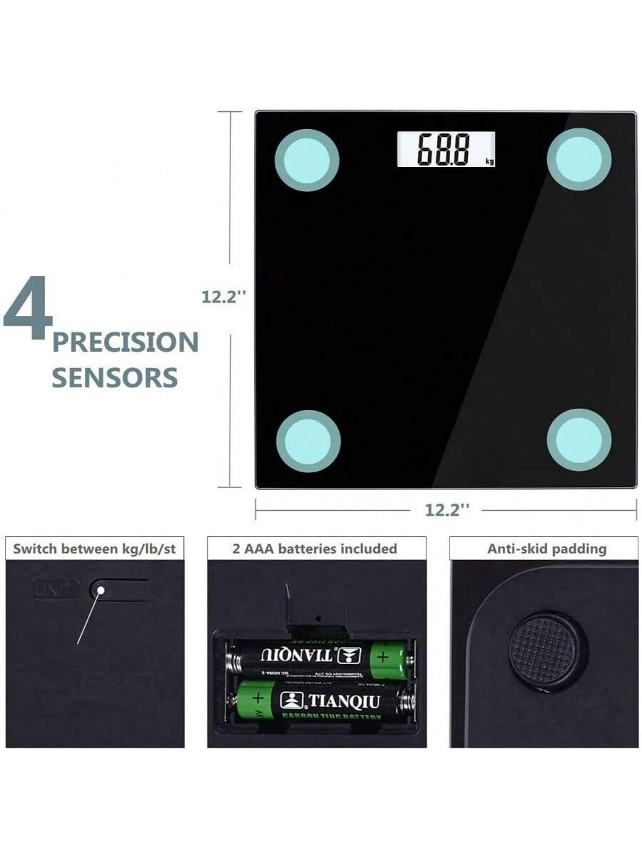 688 kg  
12.2"  
4 PRECISION SENSORS  
12.2"  
Switch between kg/lb/st  
2 AAA batteries included  
Anti-skid padding  
UNITIANQIU