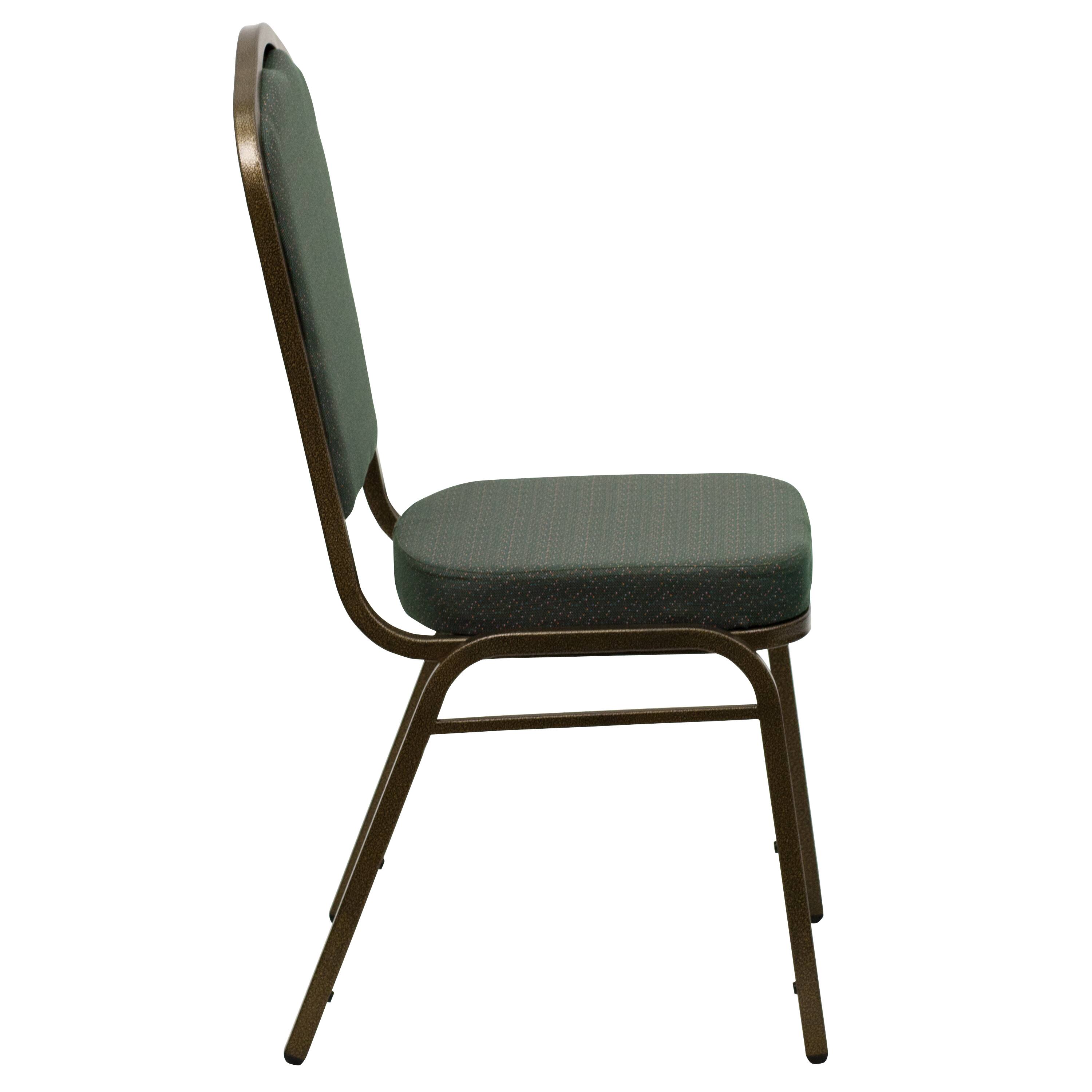 Alt View 6. Emma + Oliver - Crown Back Stacking Banquet Dining Chair - Green Patterned Fabric/Gold Vein Frame.
