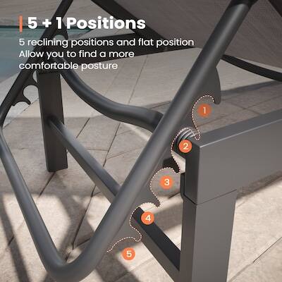 5 + 1 Positions  
5 reclining positions and flat position  
Allow you to find a more comfortable posture  
1 2 3 4 5