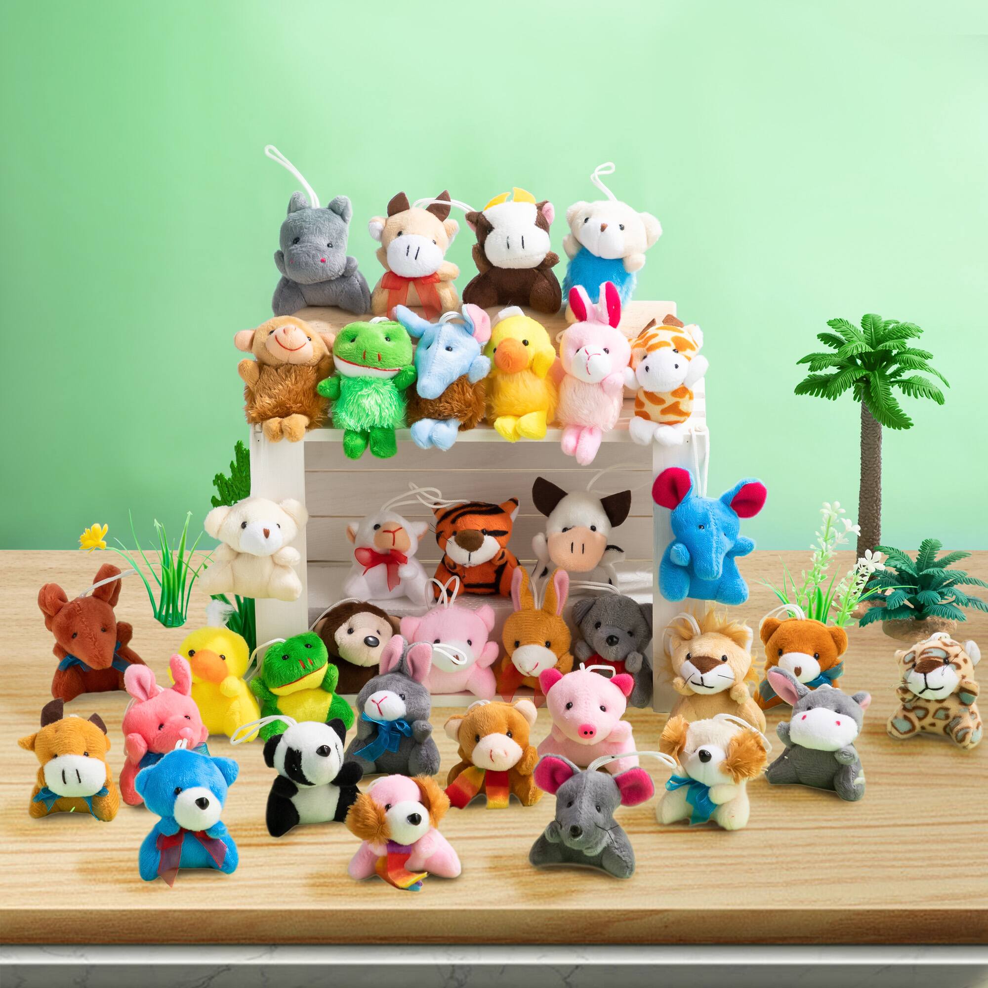 Back. Joyfy - 36Pcs Kids Mini Plush Animal Toy Set Bulk Stuffed Keychain Party Favors Decoration Toys Carnival Prizes Birthday Gift.