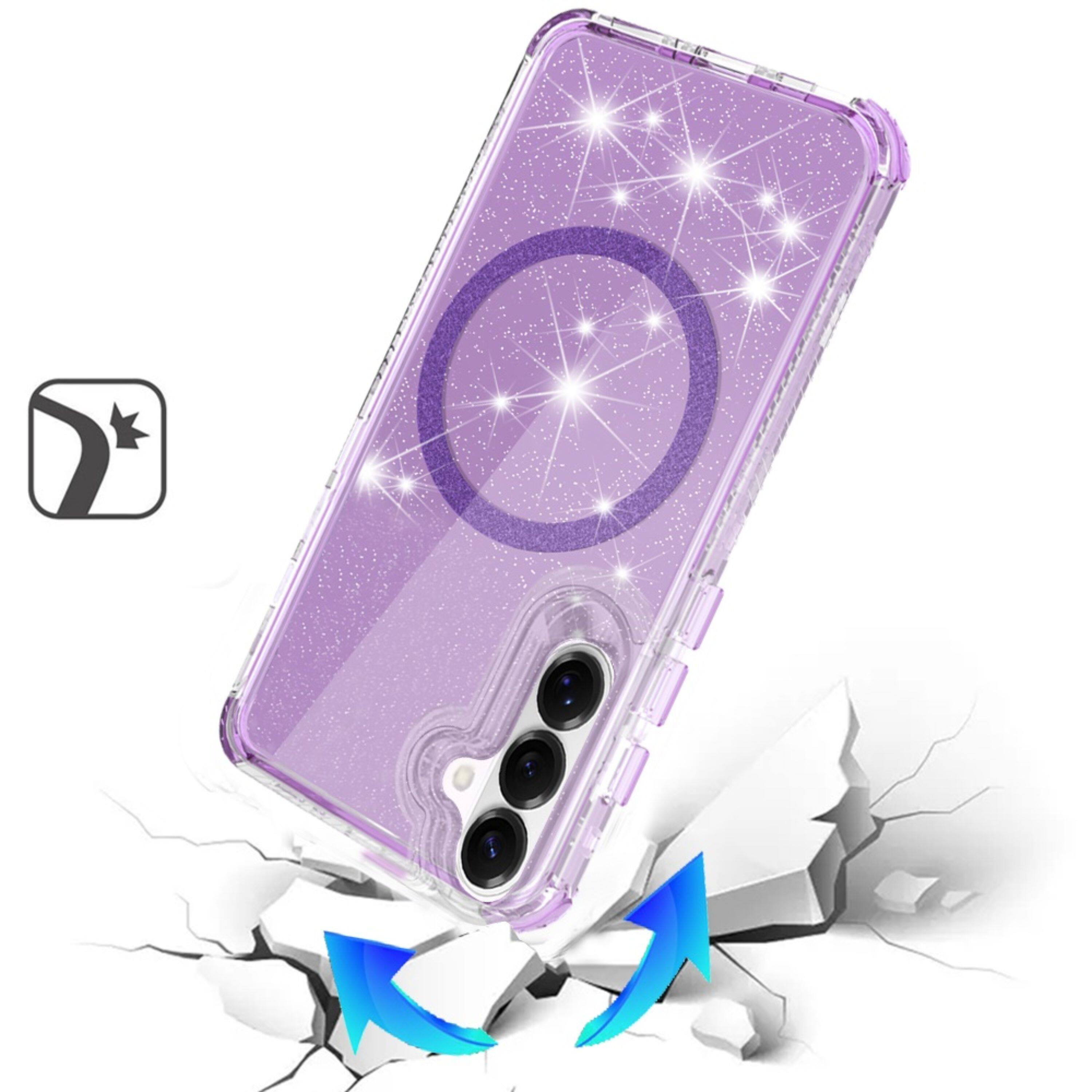 Left. Kitcheniva - Glitter Magnetic Shockproof Case With Tempered Glass For Samsung S26 6.3" Purple - Purple.