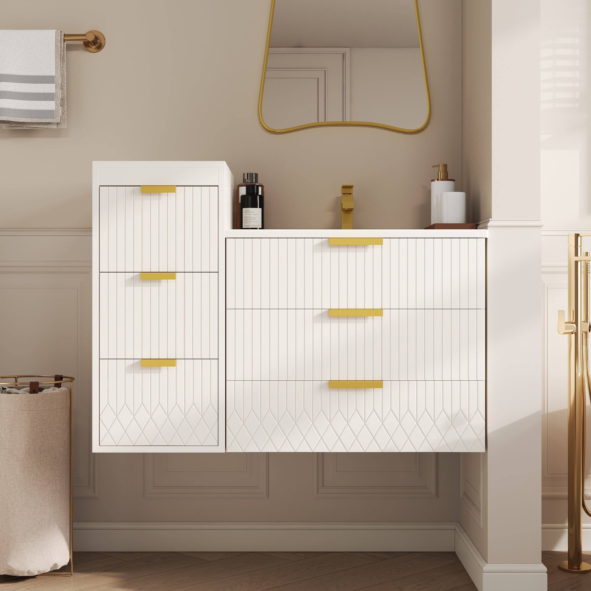 Alt View 1. Boyel Living - 24 Inch Wall Mounted Modern Bathroom Vanity with Ceramic Sink and Side Cabinet White - White.