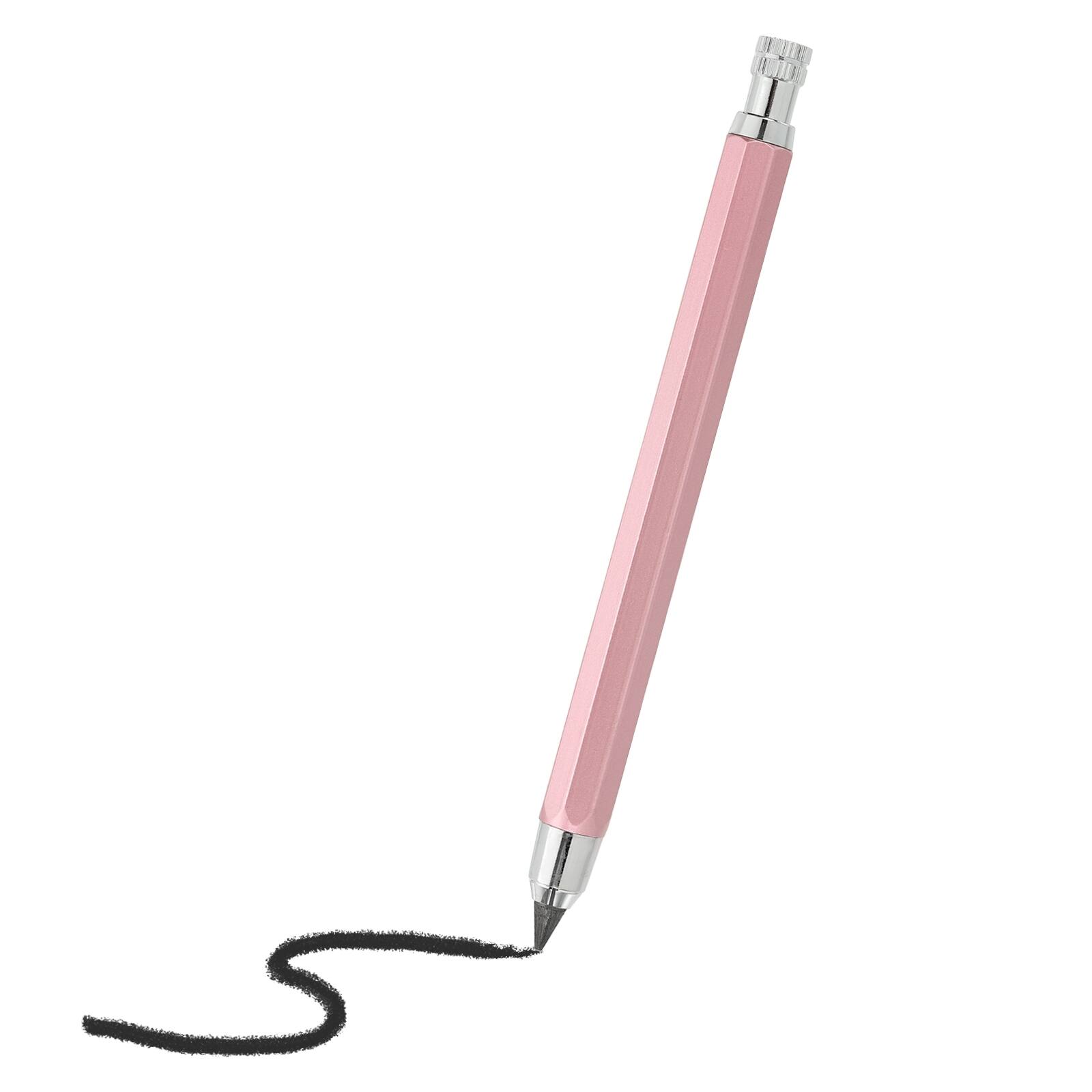 Front. Unique Bargains - 1pc Mech Pencil 5.6mm, Lead Holder Large Metal w/ Sharpener for Drawing, Sketching, Woodworking - Pink.