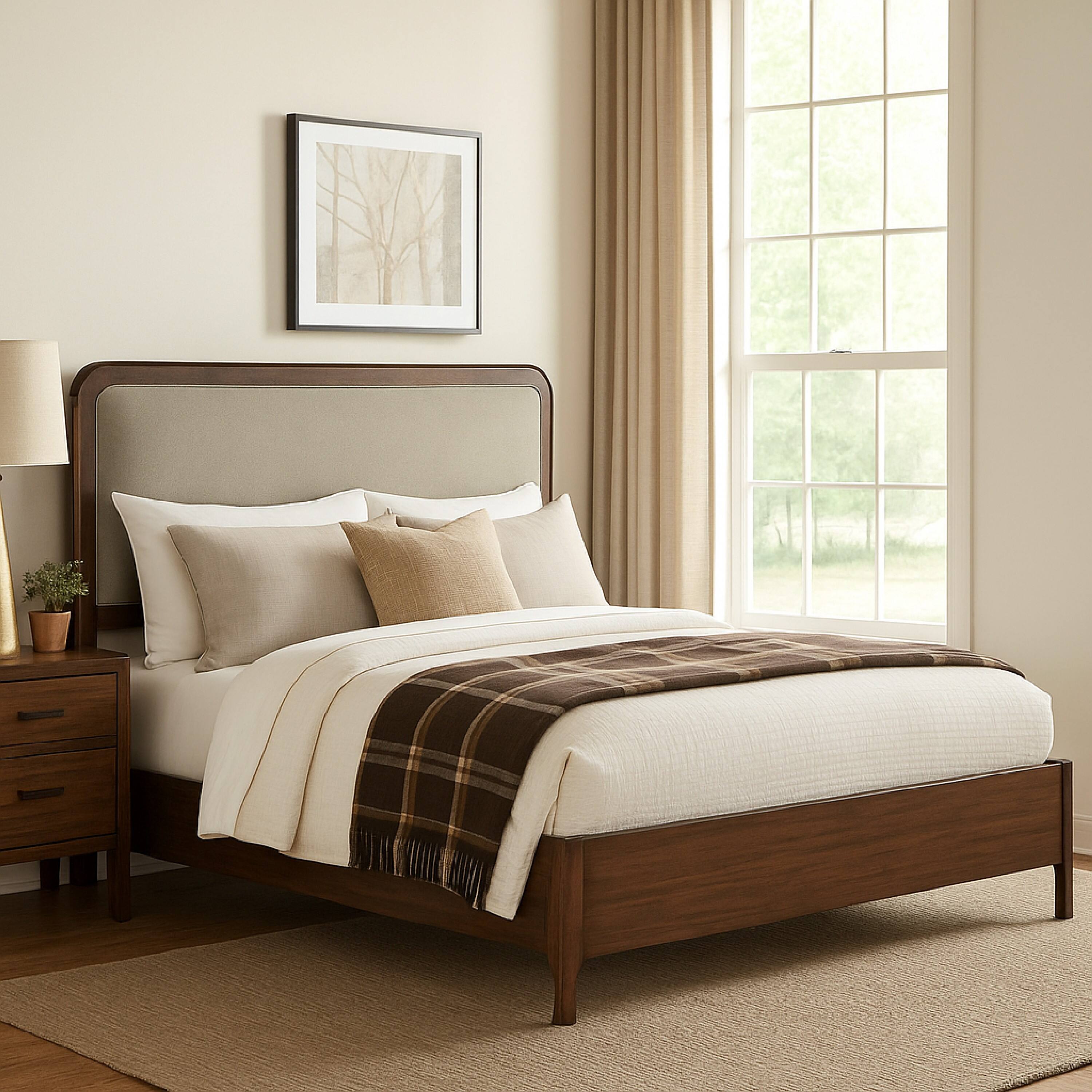 Alt View 5. Manhattan Lane - Rie Queen Bed, Taupe Gray Upholstered Headboard - Brown, Taupe Gray.