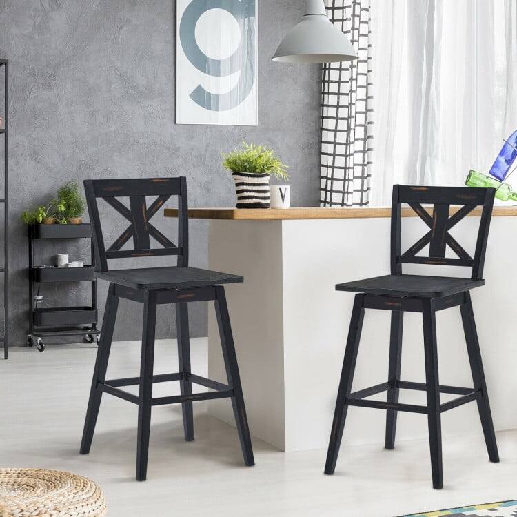 Alt View 2. Pefilos - Set of 2 360-Degree 360° Swivel Bar Stools for Home Restaurant-Black, Bar Height Stools, Counter Height Bar Stools - Black.
