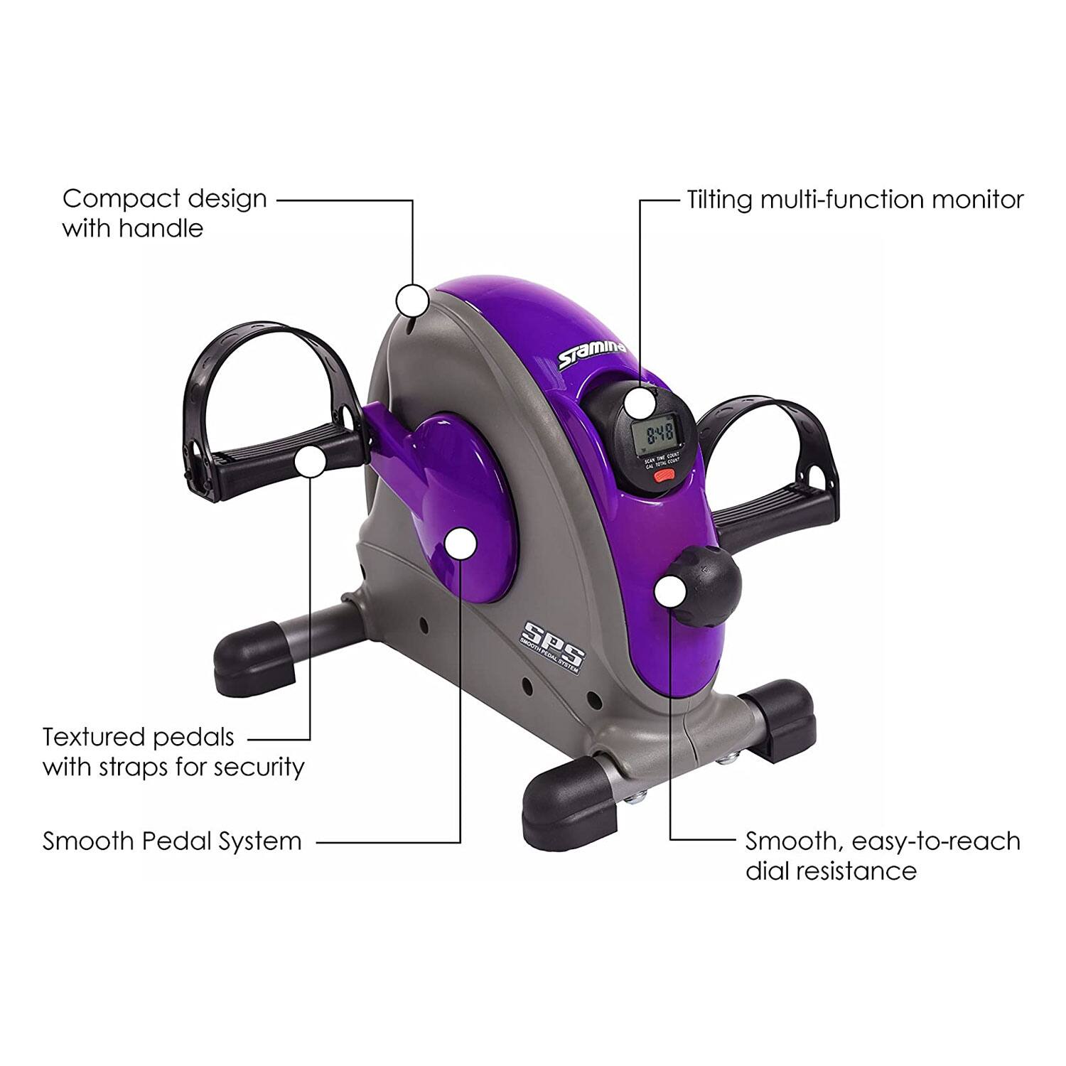 - Compact design with handle
- Tilting multi-function monitor
- Textured pedals with straps for security
- Smooth Pedal System
- Smooth, easy-to-reach dial resistance