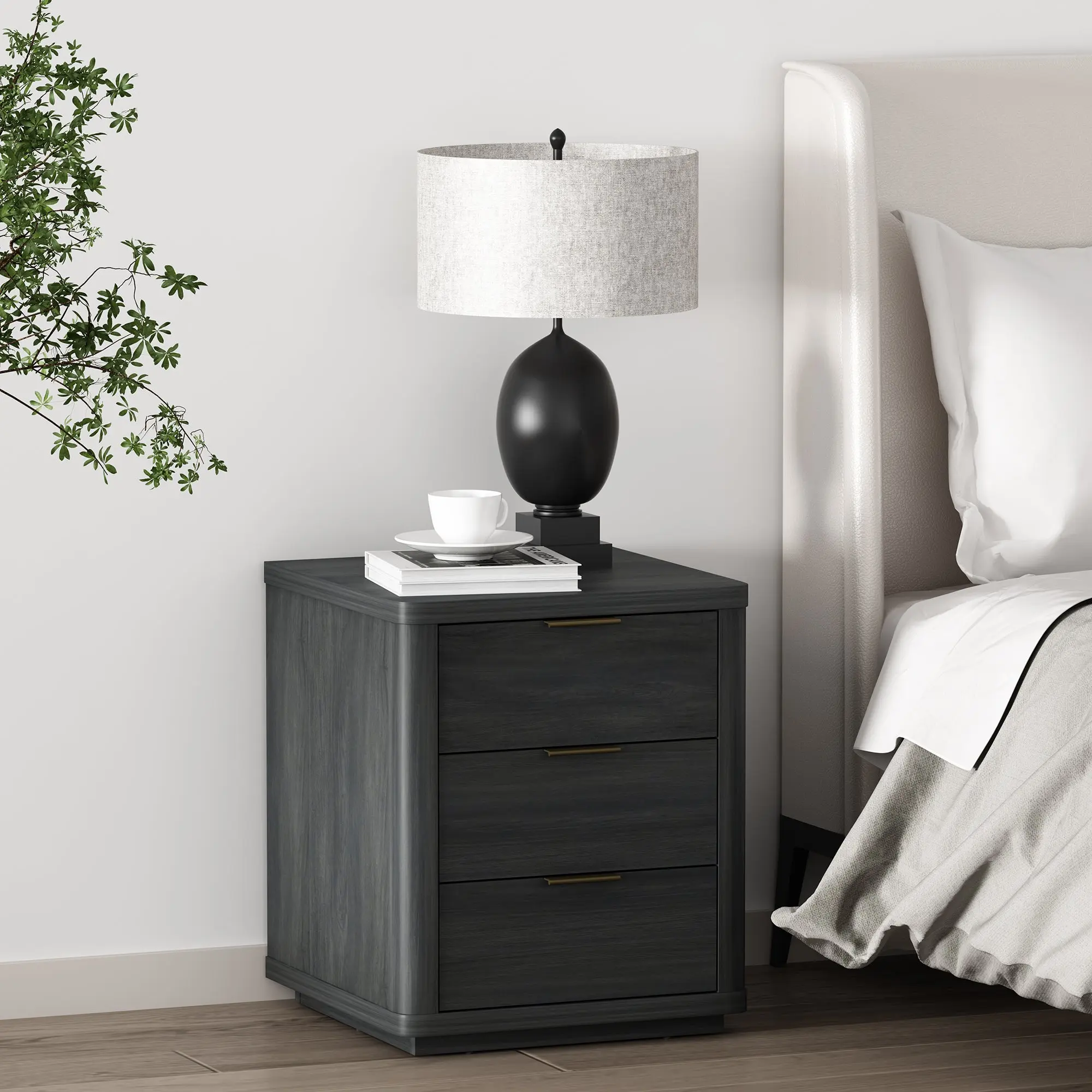 Angle. Manhattan Comfort - Evelyn Modern 20" Nightstand - Charcoal Gray.