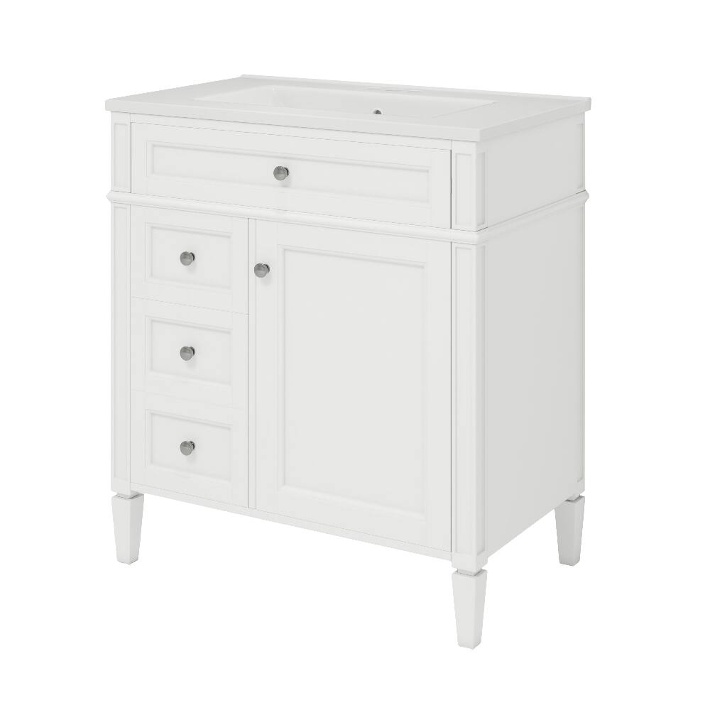 Alt View 10. Loheer - Loheer 30 inch bathroom vanity with sink Modern White Bathroom Storage Cabinet with Tip-out Drawer - White.