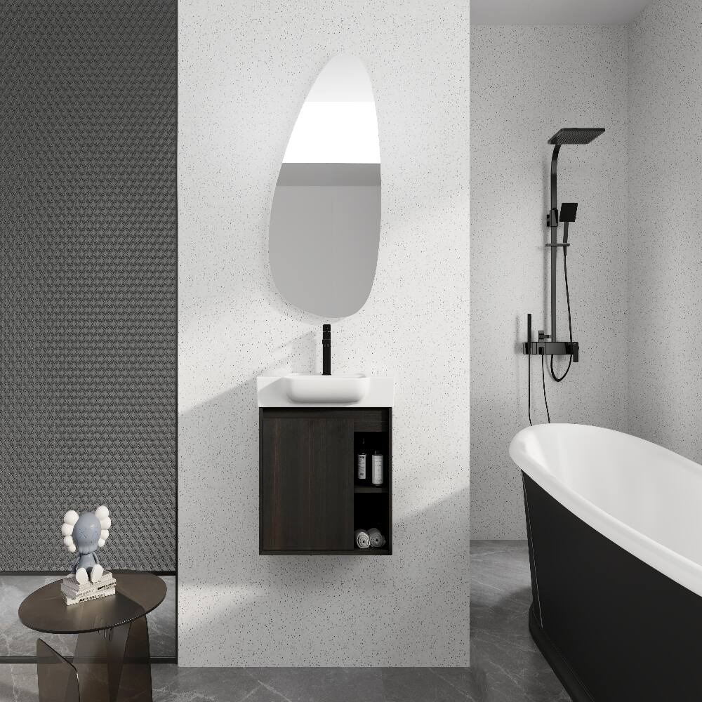 Angle. Loheer - Loheer 24 inch wall mounted bathroom vanity dark oak floating vanity with white ceramic sink - Dark Oak.