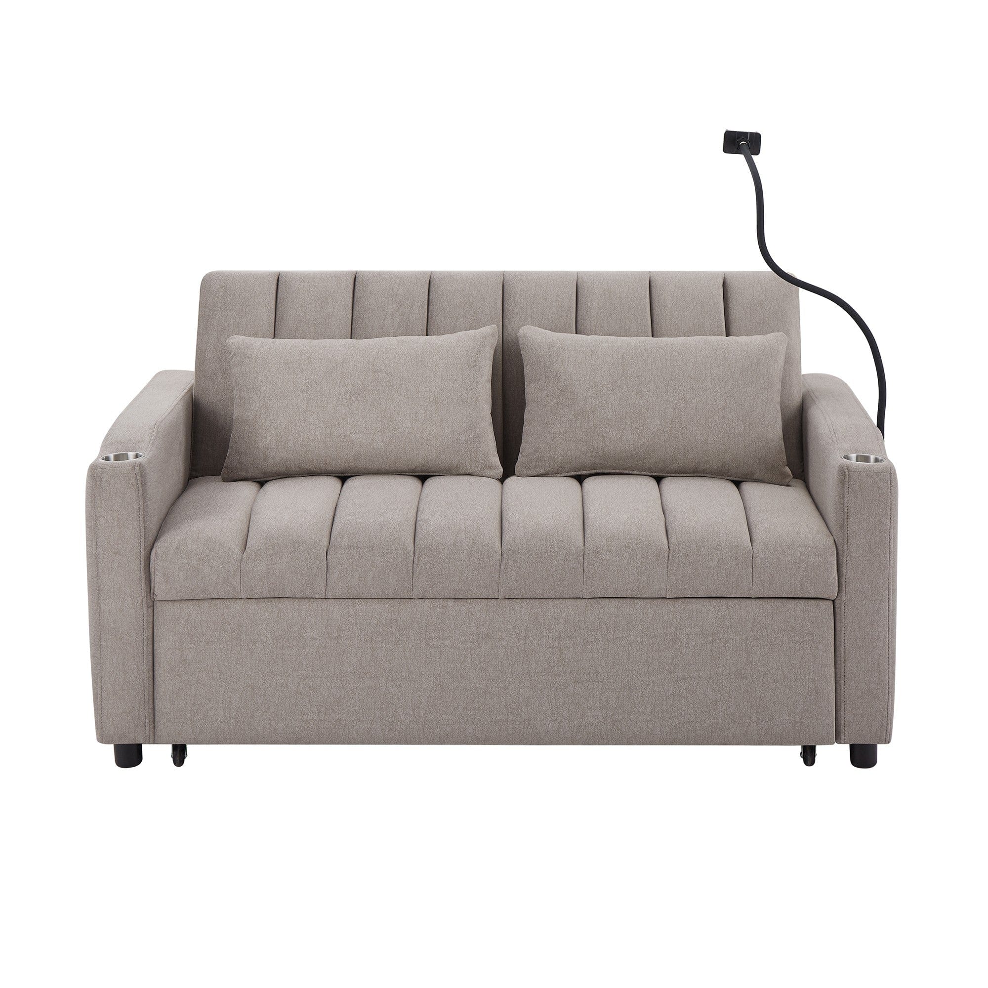 Boyel Living - 55.9 in. Polyester Twin Size Convertible Sofa Bed with USB Ports and Side Pockets - Gray