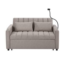 Boyel Living - 55.9 in. Polyester Twin Size Convertible Sofa Bed with USB Ports and Side Pockets - Gray