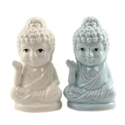 Front. Pacific Trading - Sitting Buddha Ceramic Salt and Pepper Shaker Set - Multicolor.