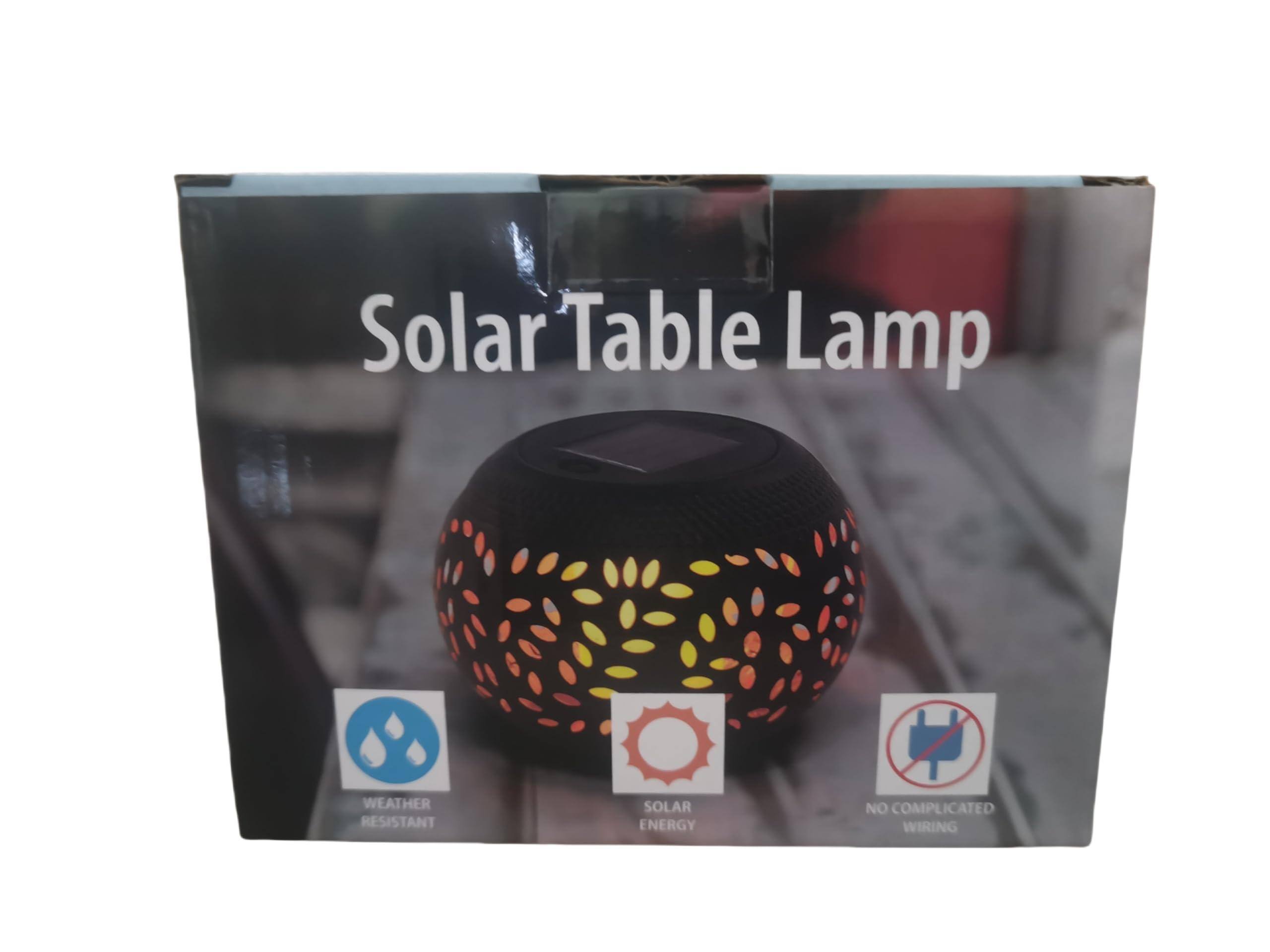 Solar Table Lamp

- WEATHER RESISTANT
- SOLAR ENERGY
- NO COMPLICATED WIRING