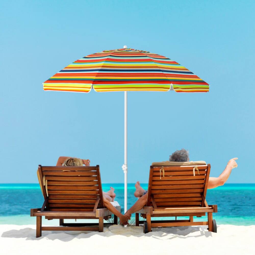 Left. Mondawe - 6.5 Feet Patio Beach Umbrella with Waterproof Polyester Fabric - Orange.