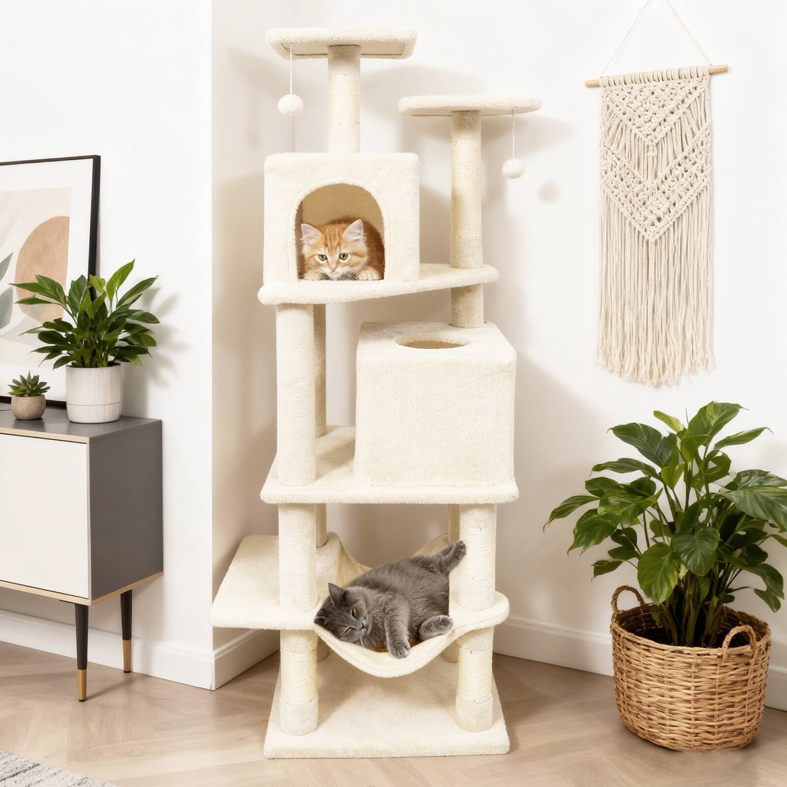 Alt View 1. Gymax - Gymax 57'' Cat Tree for Indoor Cats w/Dual Condos Hammock Sisal Scratching Posts Beige.