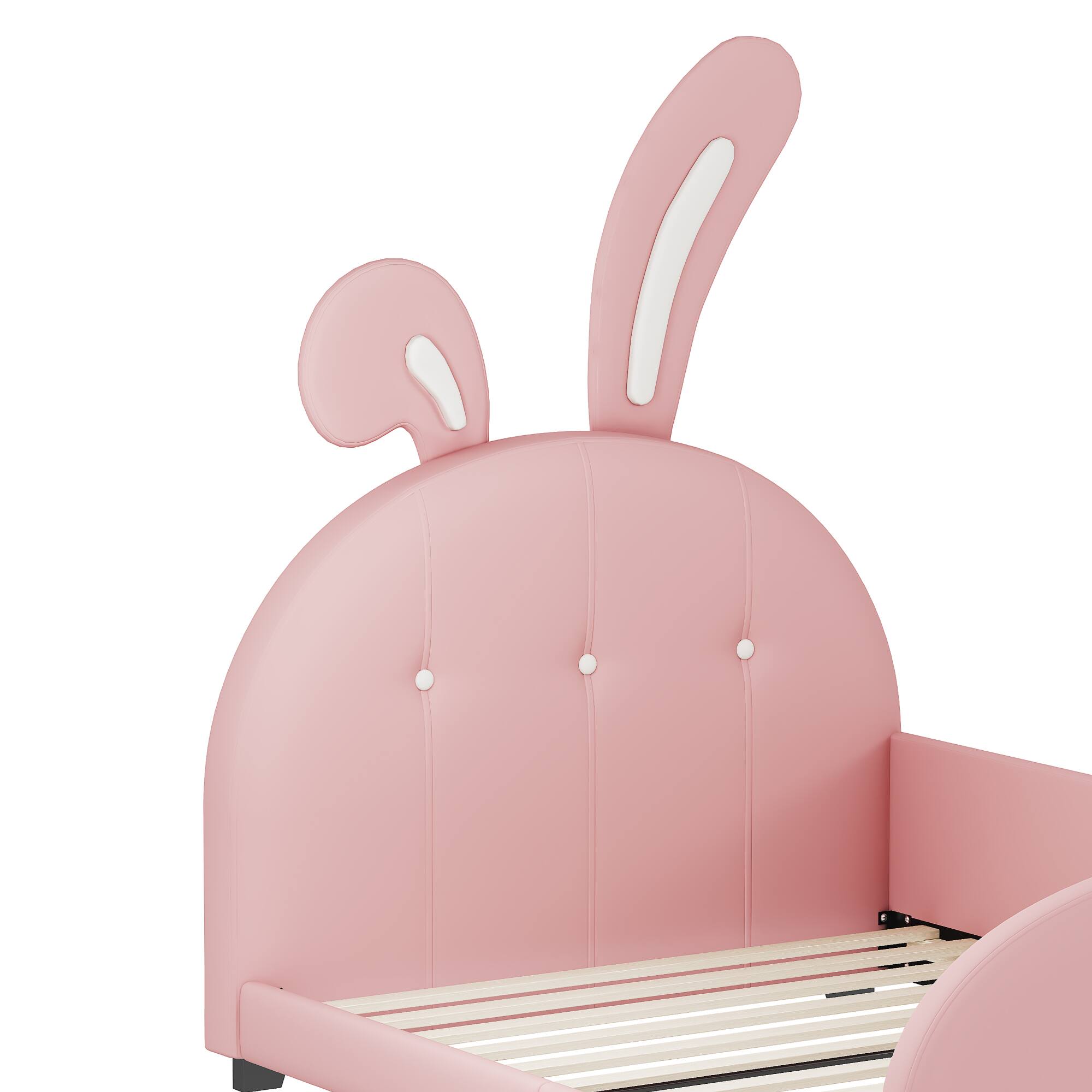 Alt View 4. GOODSILO - Upholstered Twin Size Princess Bed with Unique Animal-Shaped Design and Platform Support - Pink.