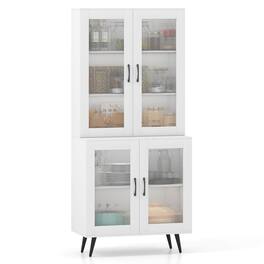 Costway - Kitchen Pantry Cabinet with Translucent Fluted Doors & Adjustable Shelf - White