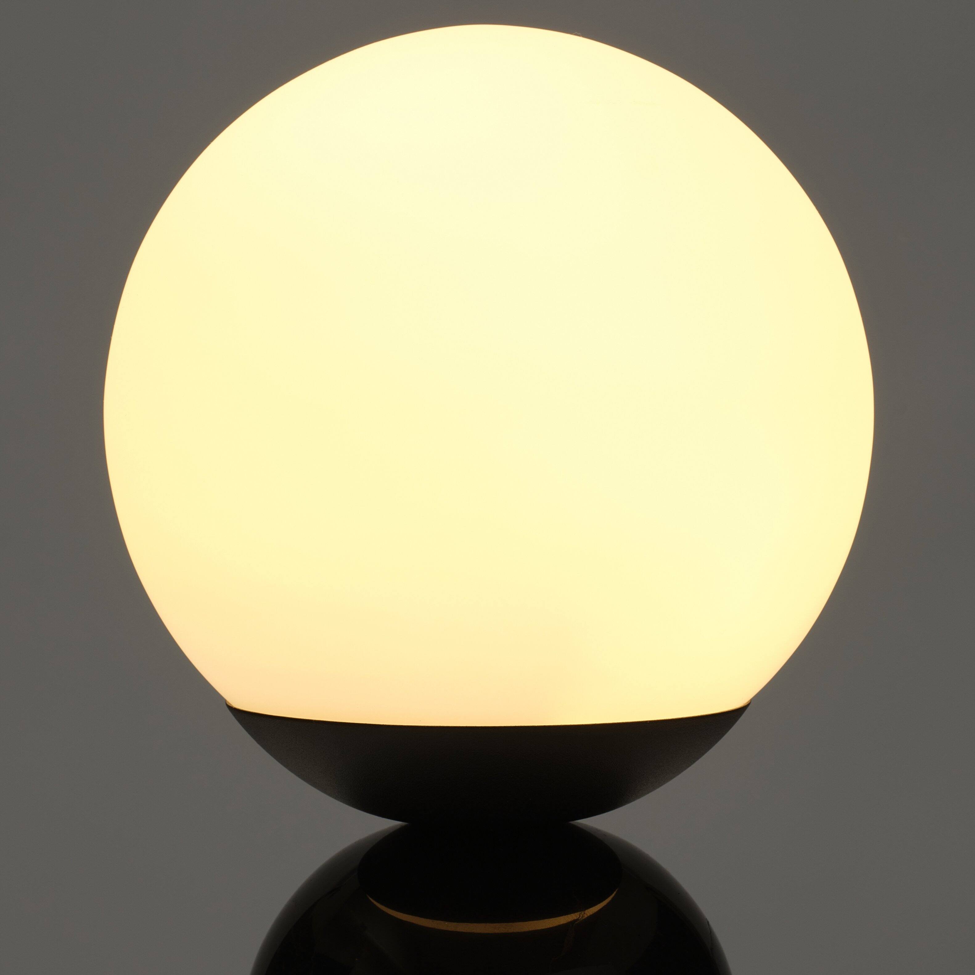 Alt View 1. Brightech - Mila LED Modern Contemporary Round Globe Dimmable Bedside Nightstand Desk Lamp with Frosted White Glass Shade - Glossy Classic Black Marble.