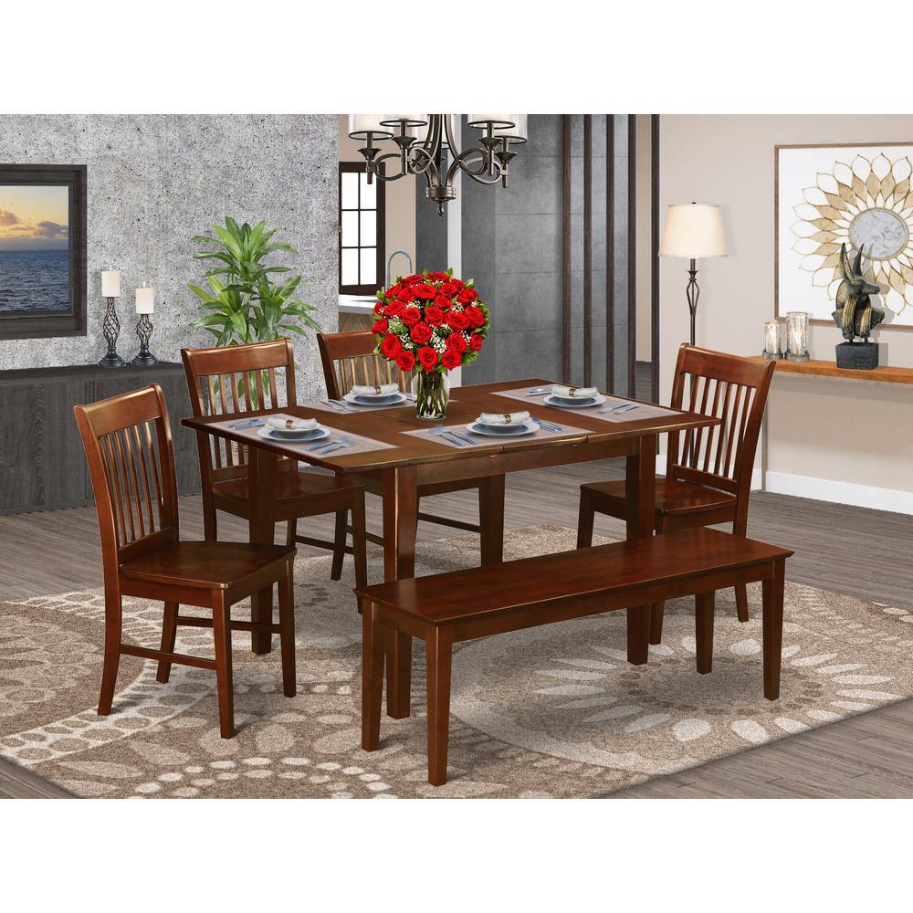 Back. East West Furniture - 6 Pc Dining small Table set - Table with 4 Dining Chairs and Dining Bench - Mahogany.