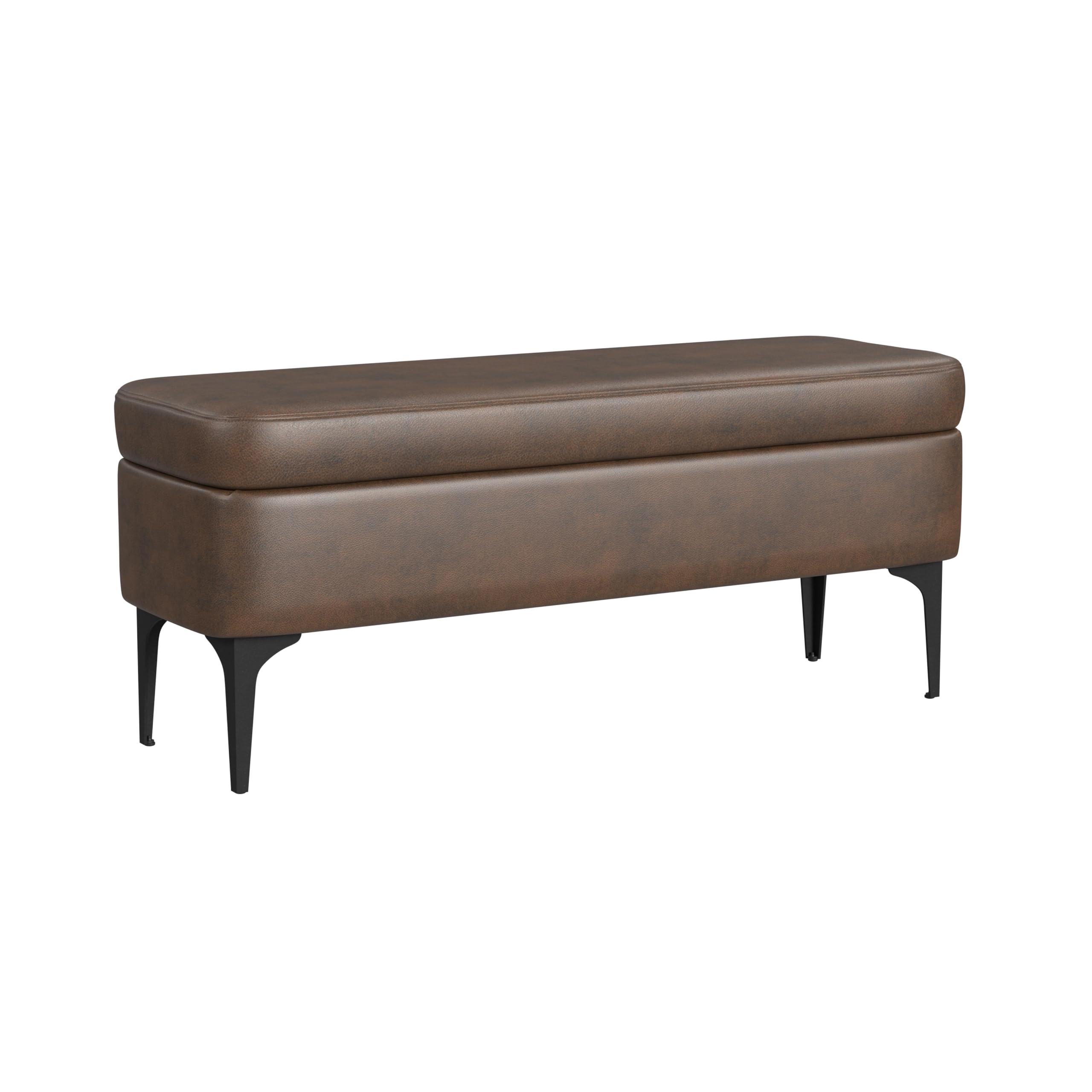 Front. Fabibe - Modern Wood Bench Brown Upholstered Storage with Metal Home Décor|Bench - Brown Faux Leather 42"W.