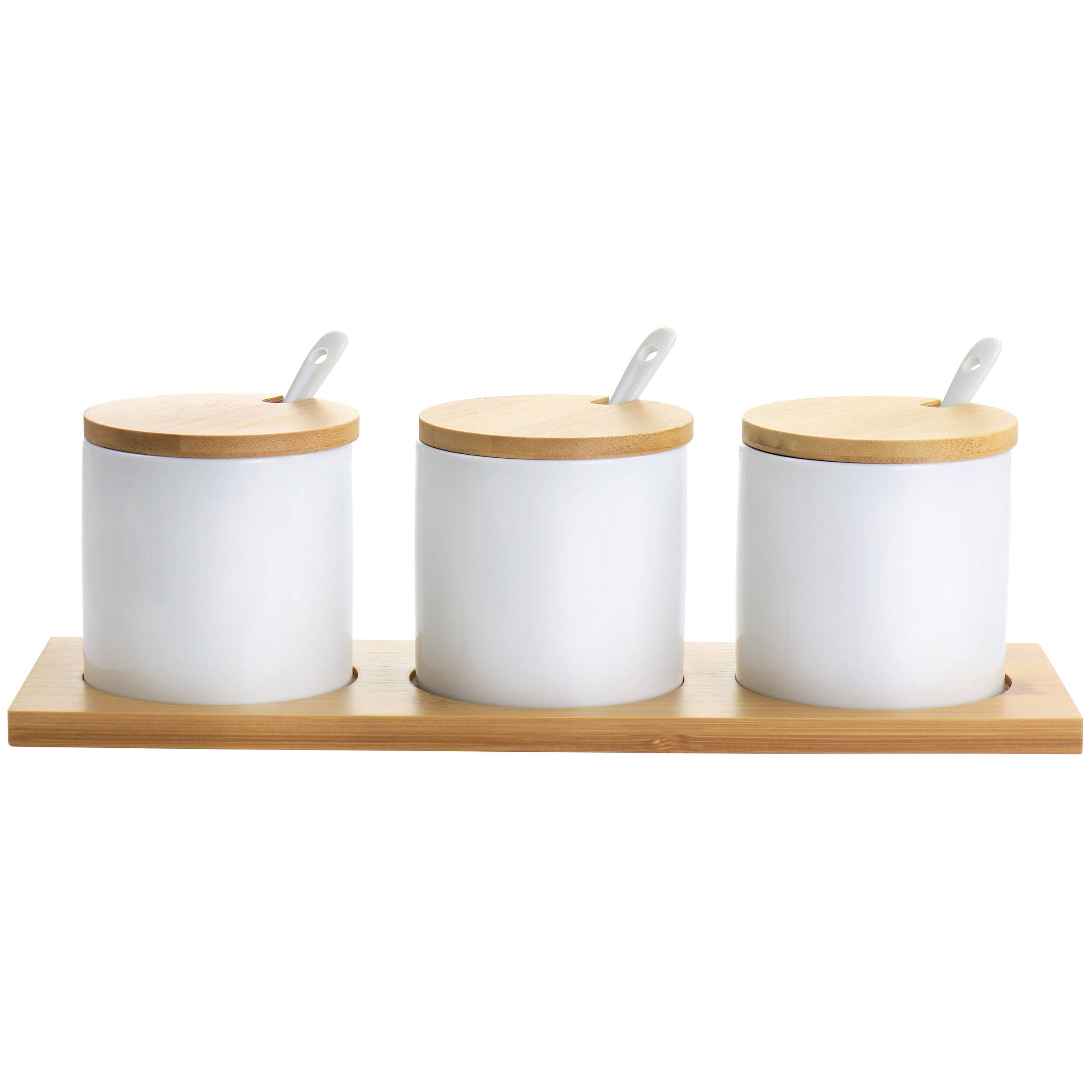 Front. Gibson - Gibson Elite Gracious Dining 10 Piece Fine Ceramic Condiment Jars Serving Set in White - Brown.